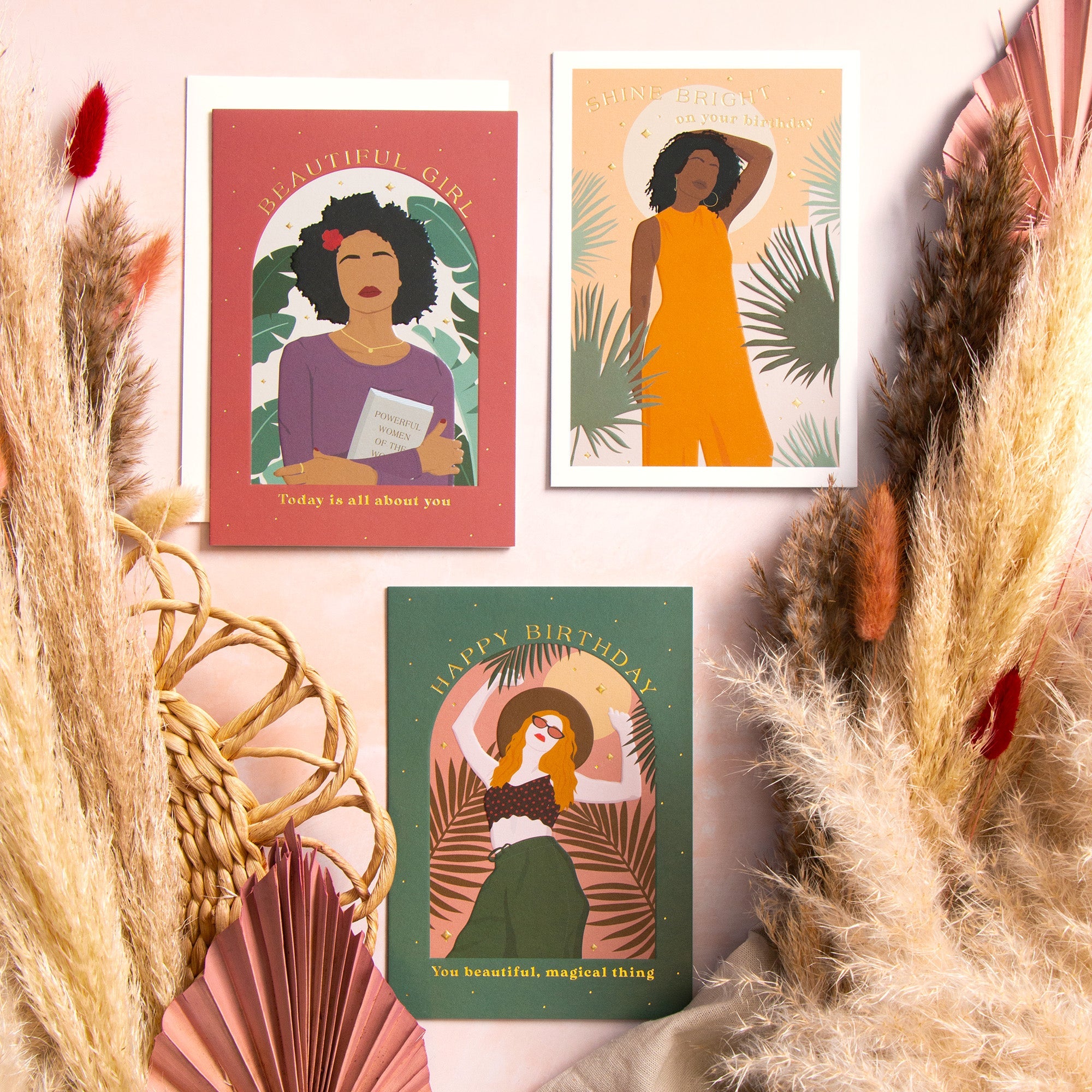 A collection of birthday cards featuring fierce and fabulous women.
