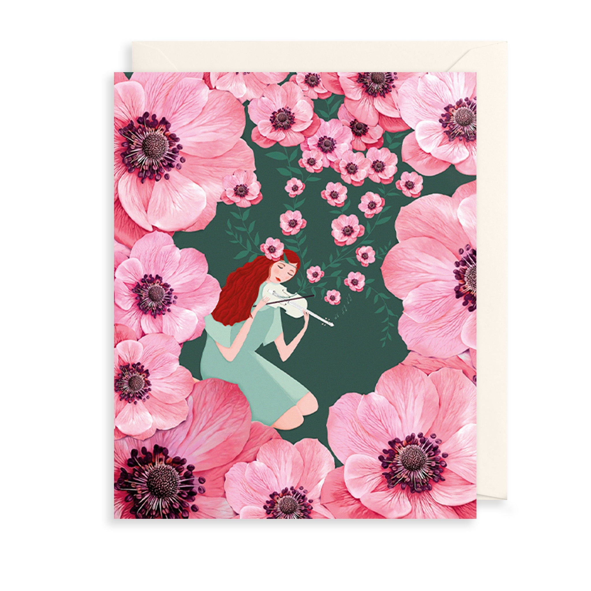 Violin & Pink Florals Birthday Card