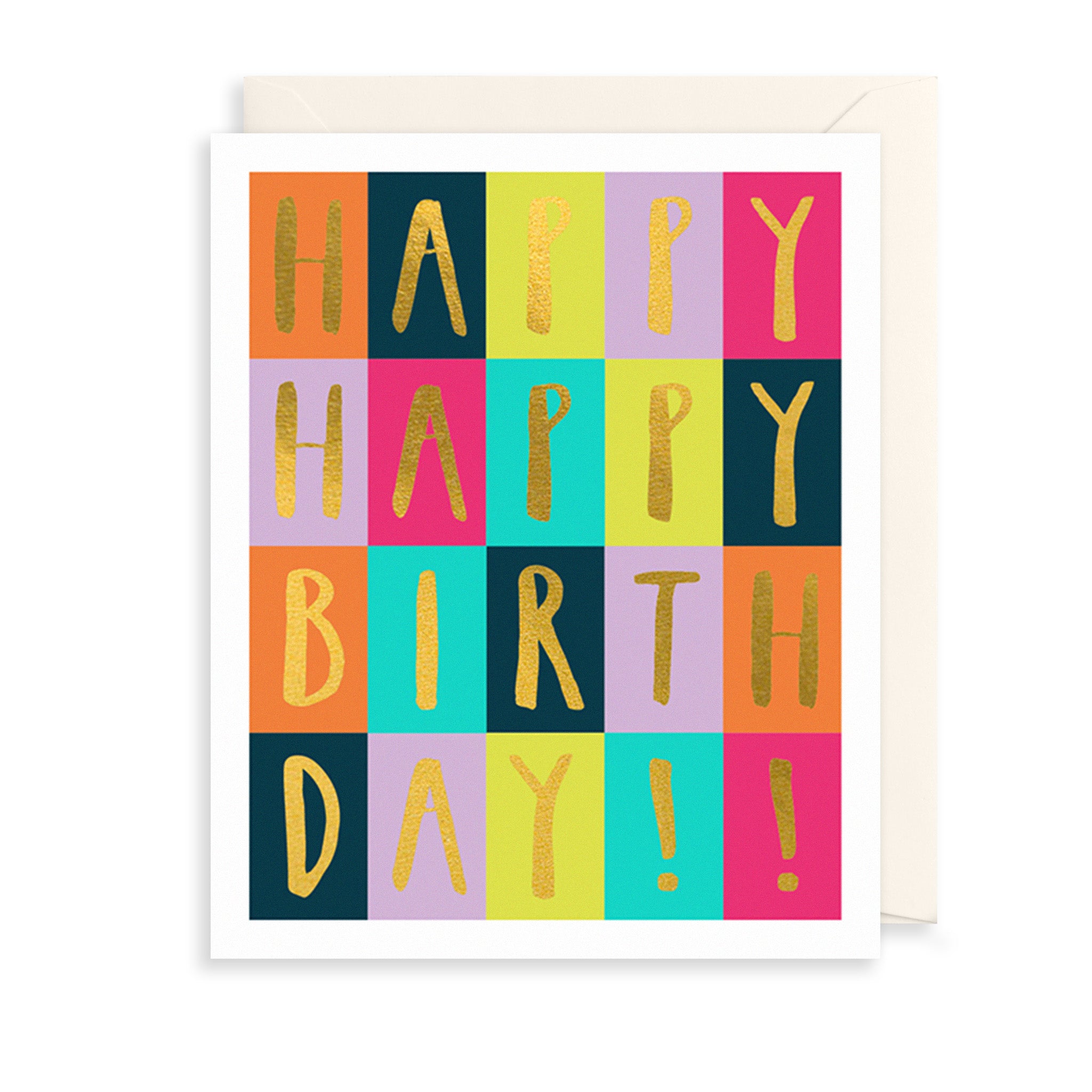 Colorful birthday card with 'Happy Birthday!' text on a white background