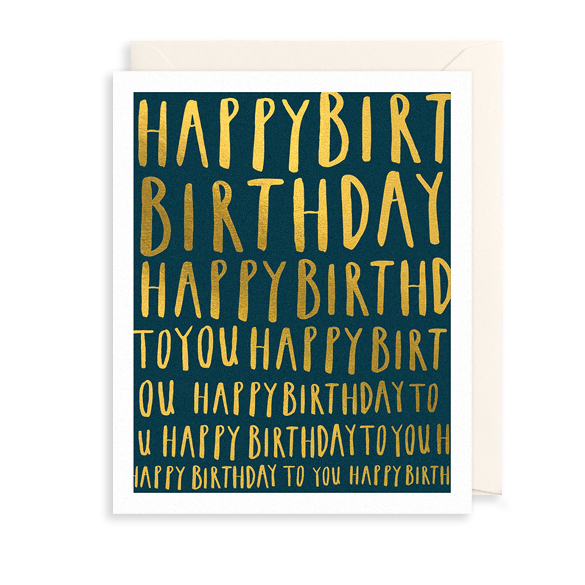 Greeting card with 'Happy Birthday' text in gold on a dark blue background