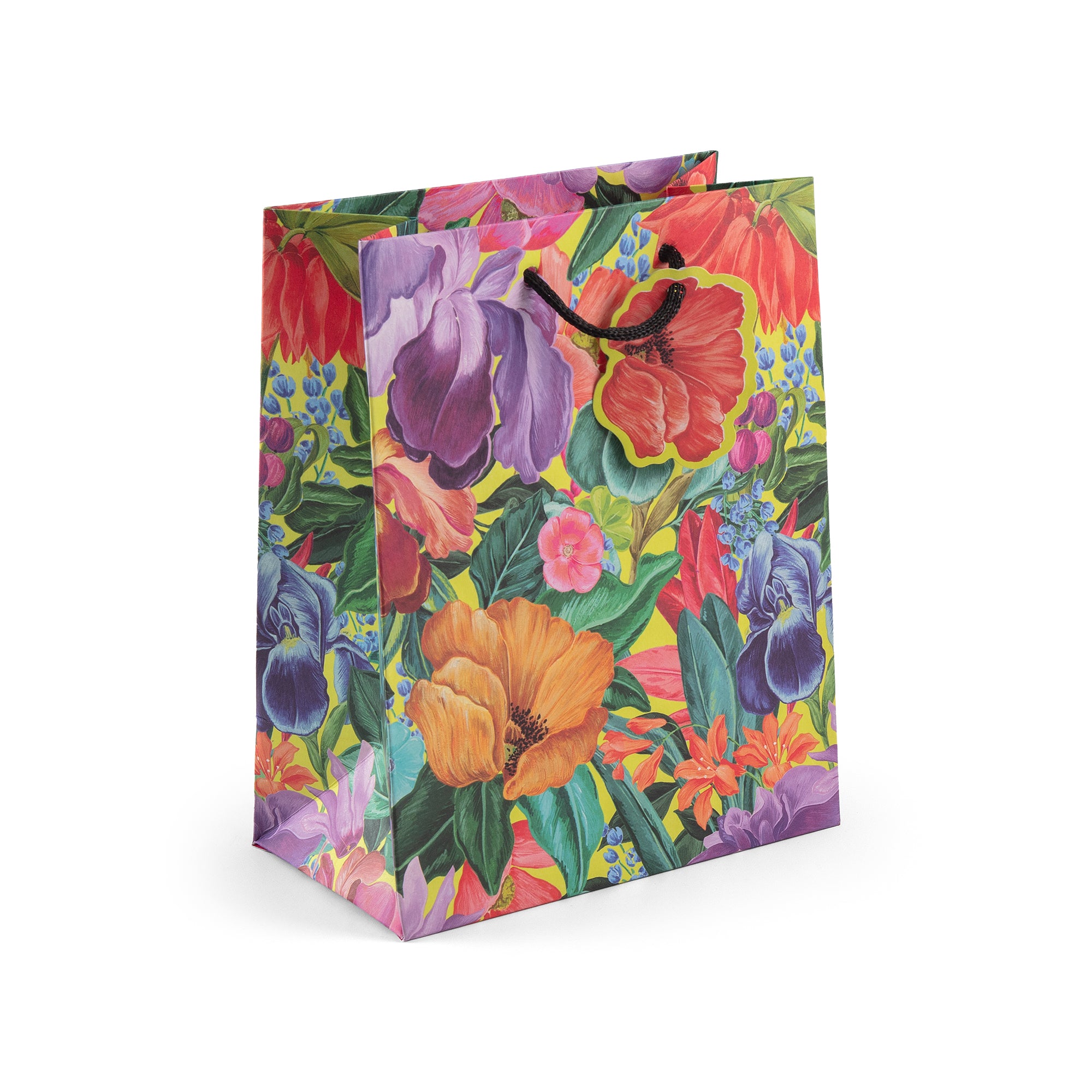 Floral-patterned gift bag on a white background