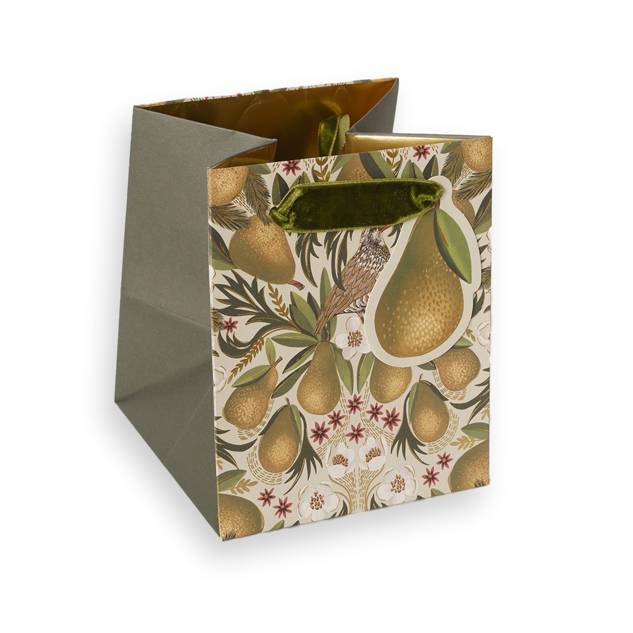 Festive Pears, Small Square Christmas Gift Bag