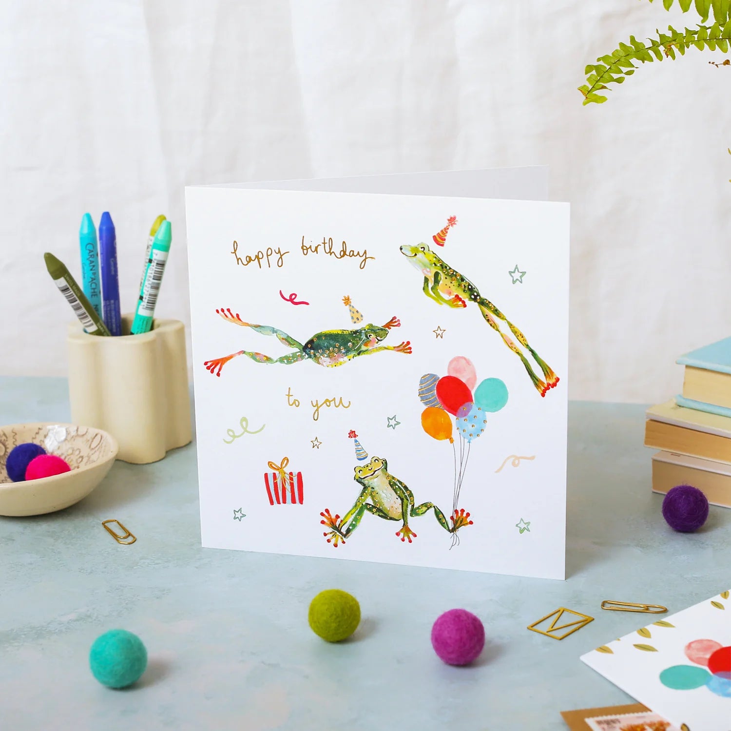 Jumping Frogs Birthday Card
