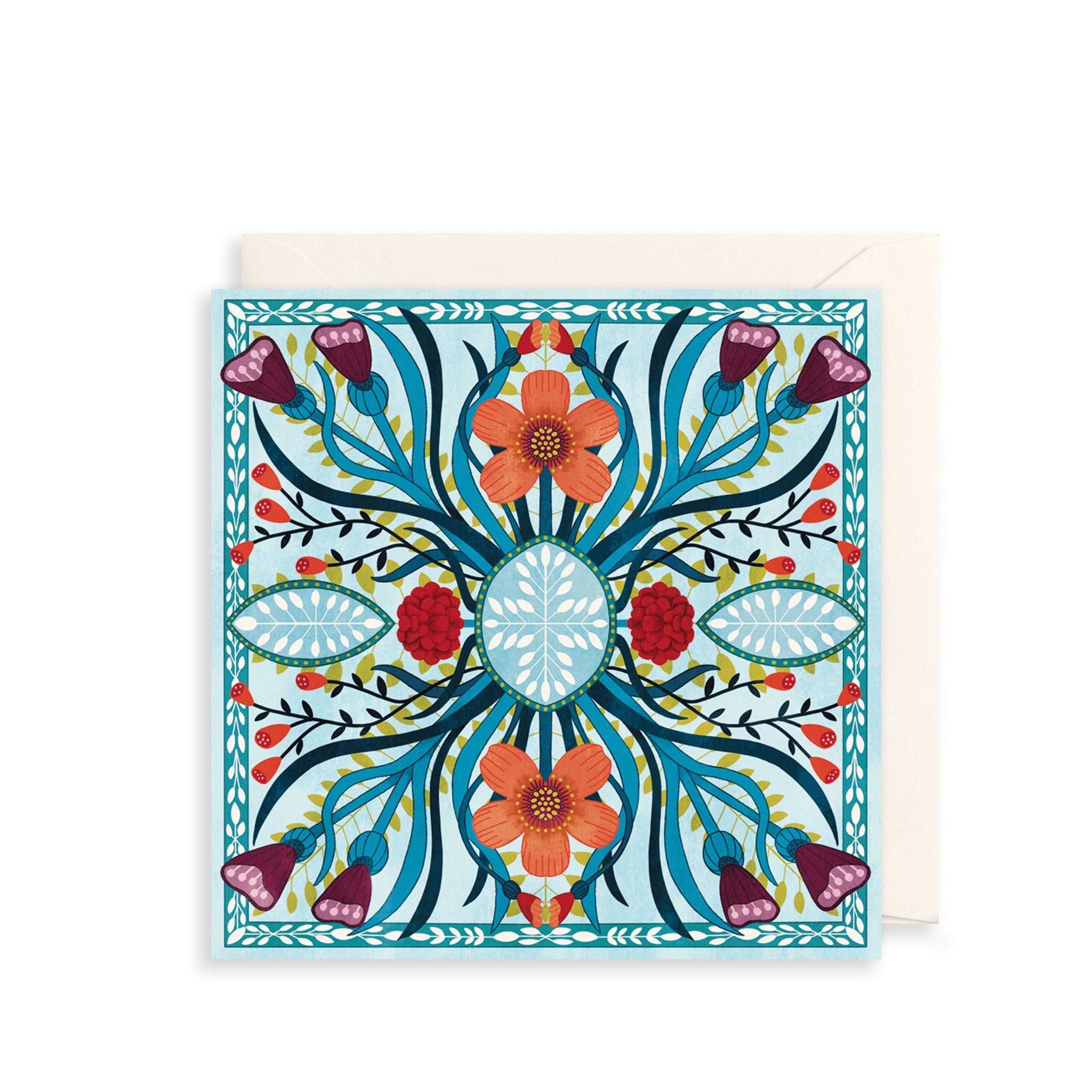 Floral Blue Kaleidoscope Greetings Card