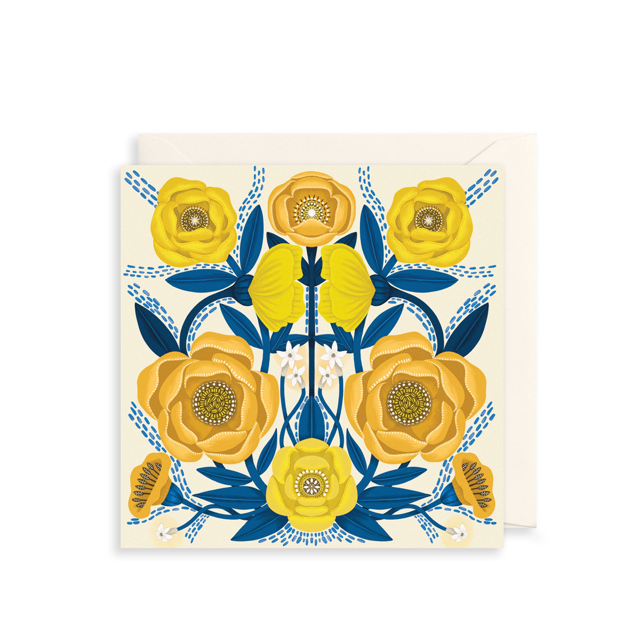 Floral Yellow Kaleidoscope Greetings Card
