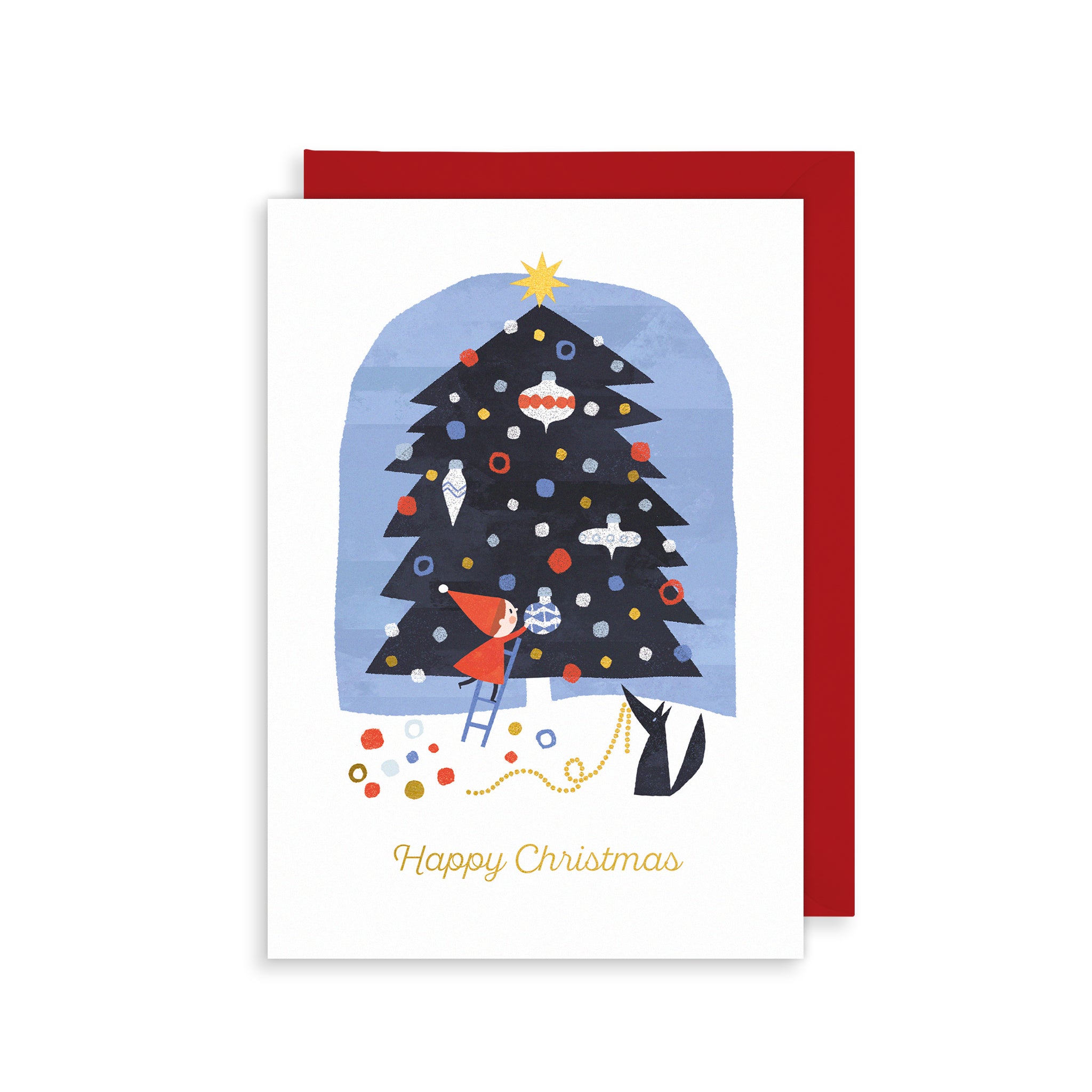 Tree Decorating Elf Christmas Card