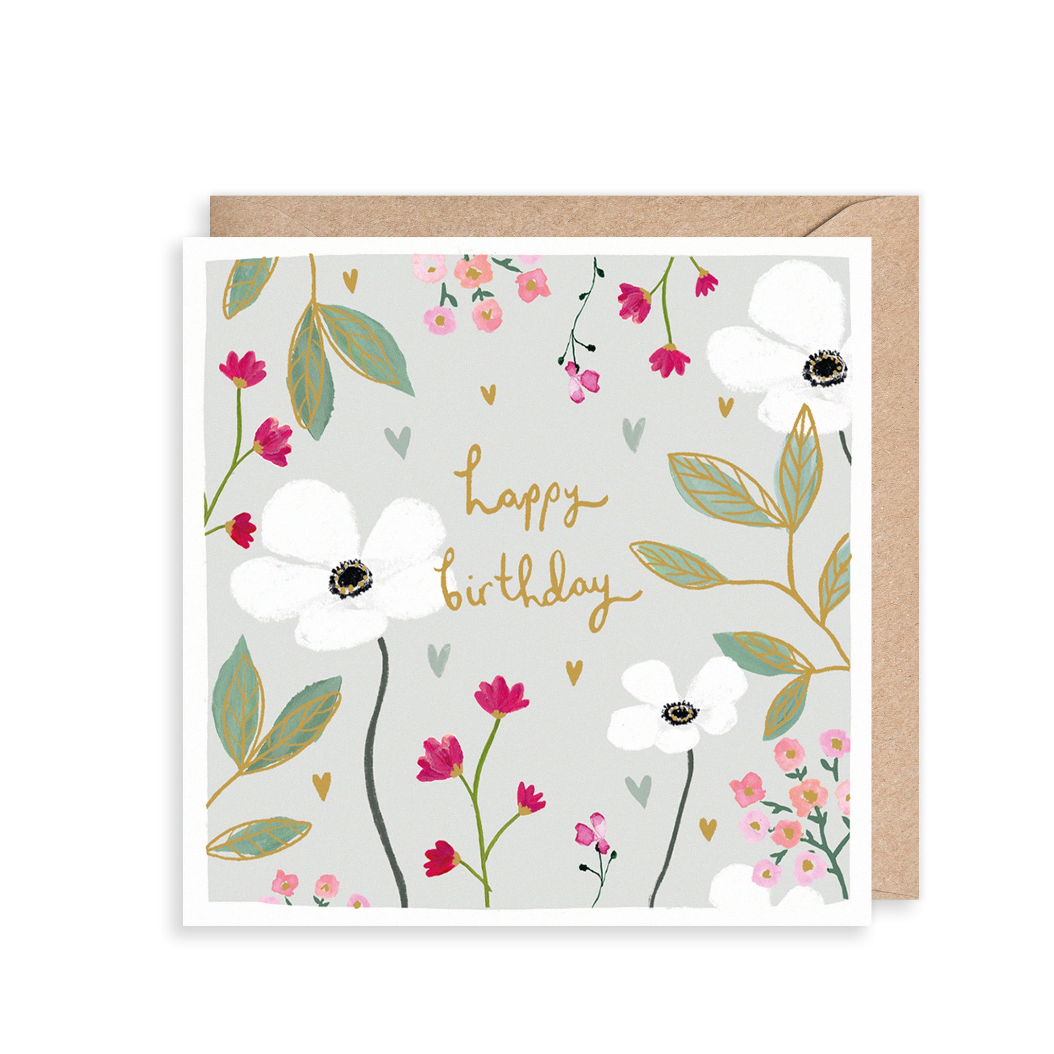 Pink and White Flowers Birthday Card