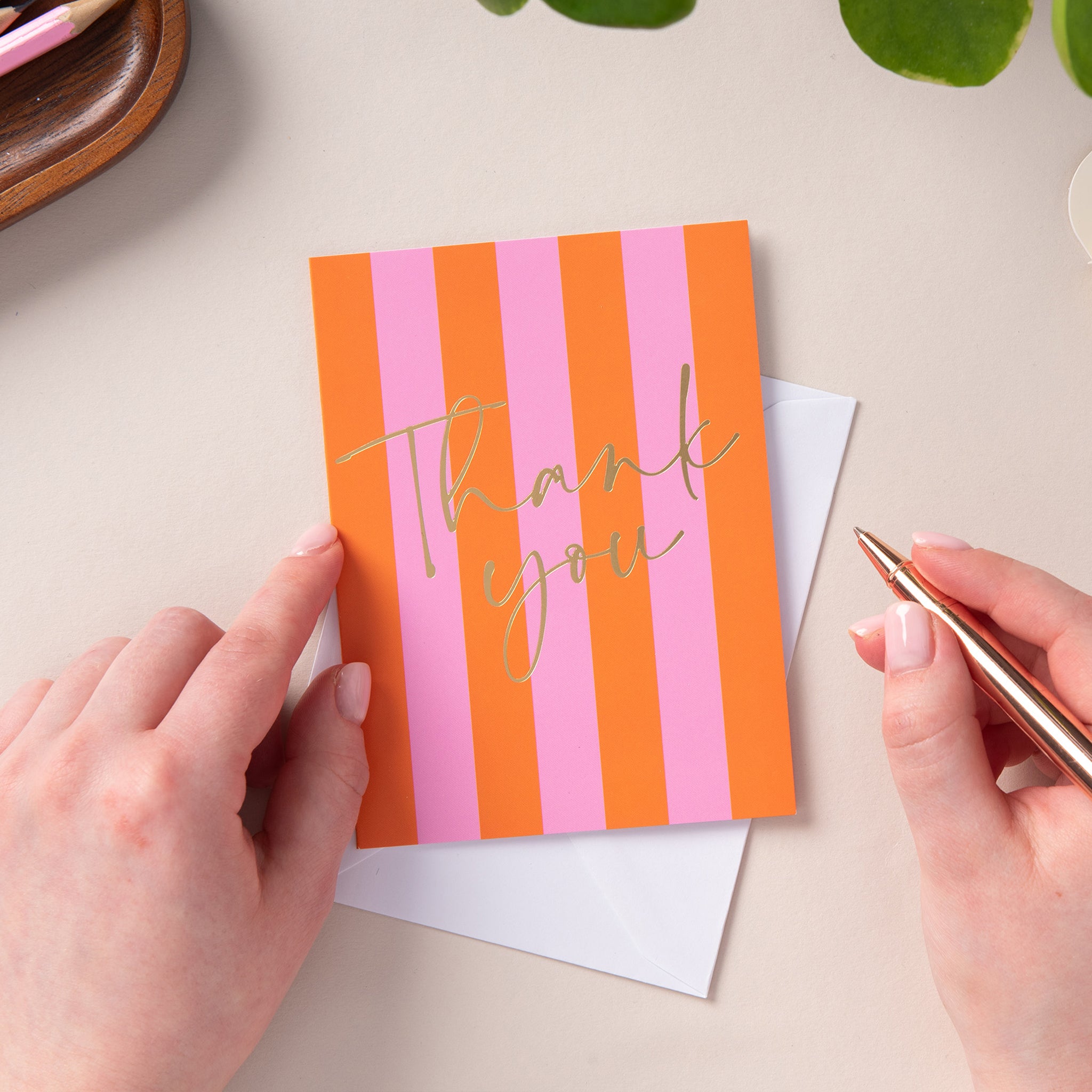 6 Notecard Pack - Thank You Pink Stripe | NCP14