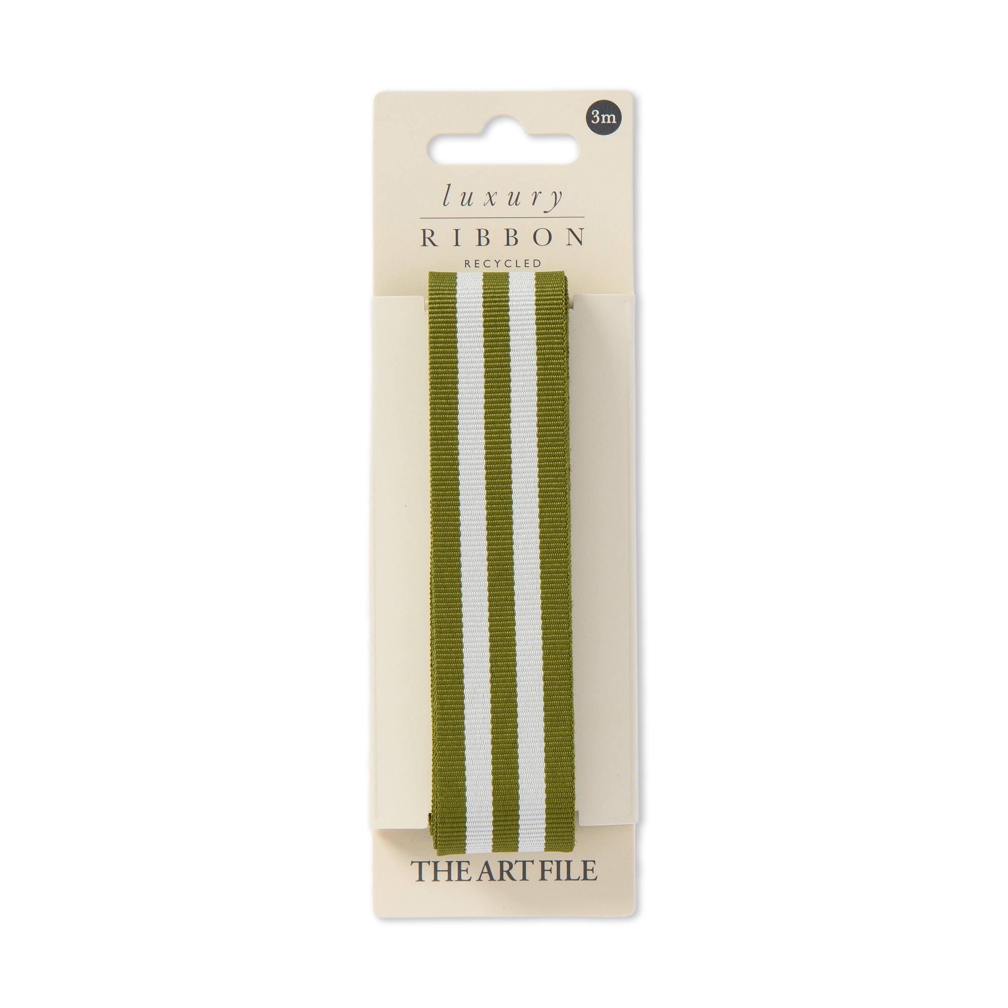 Olive Green and White 3m Striped Ribbon