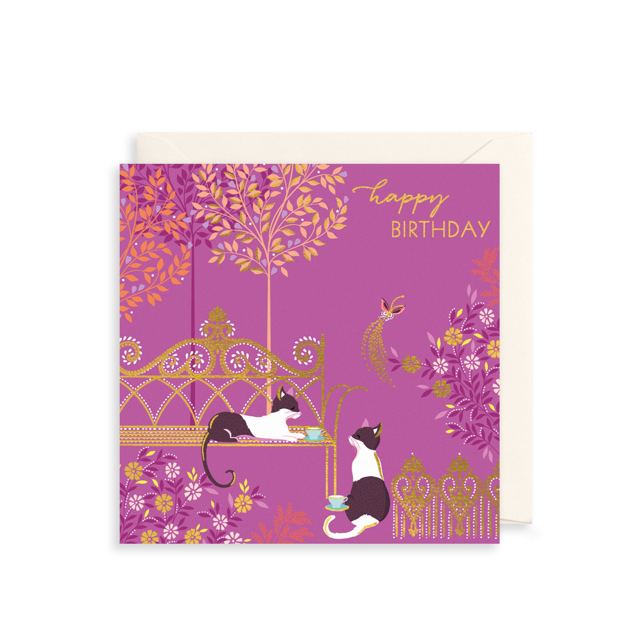 Cats on Bench Greetings Card