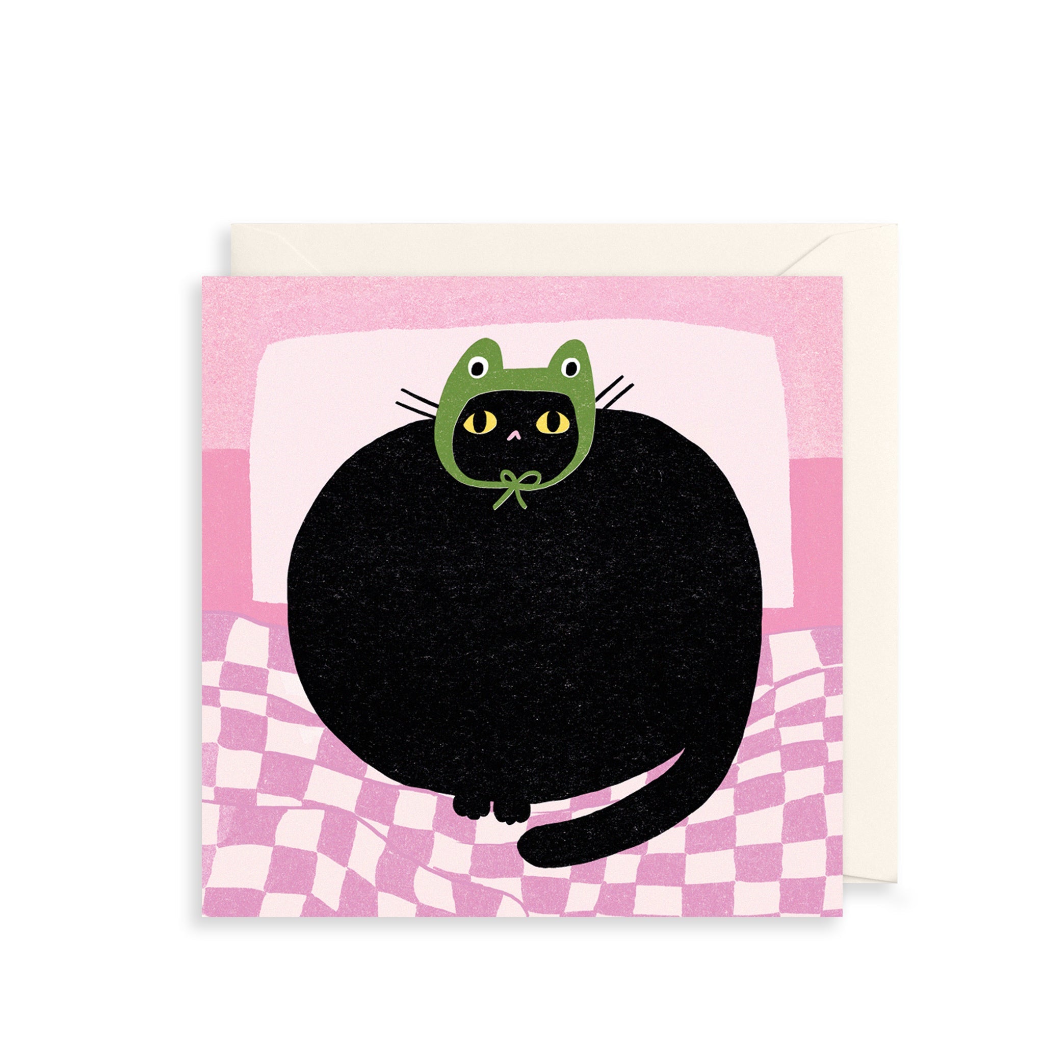 Black Cat in Frog Hat Everyday Card