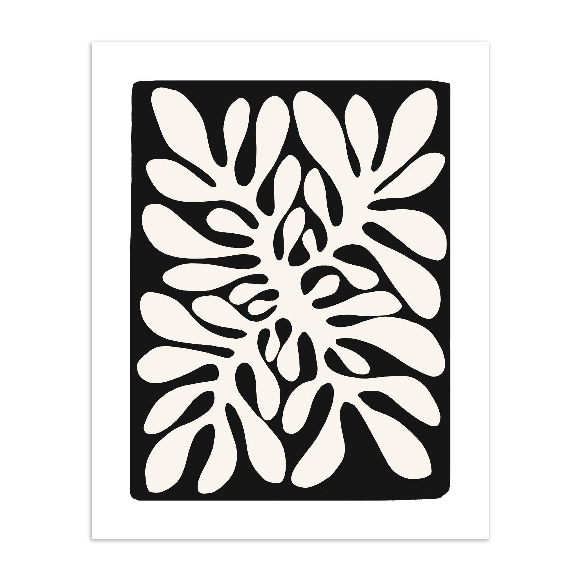 Patterned black art print of coral on a black background.