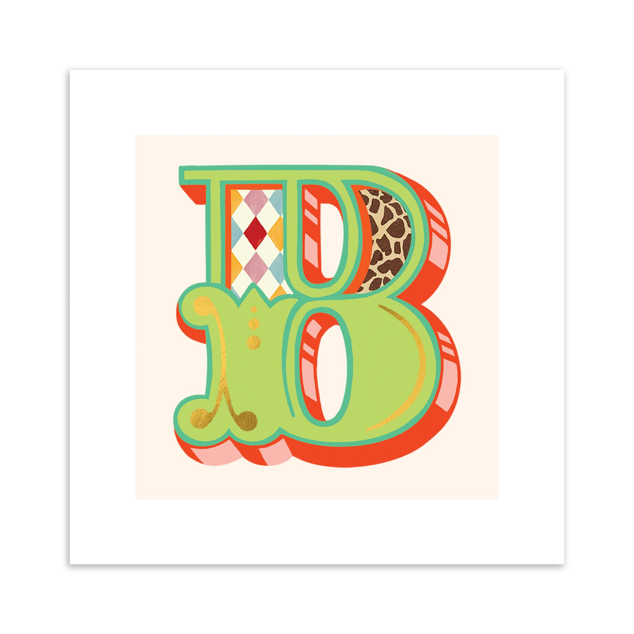 Colourful letter 'B' design on a white background.