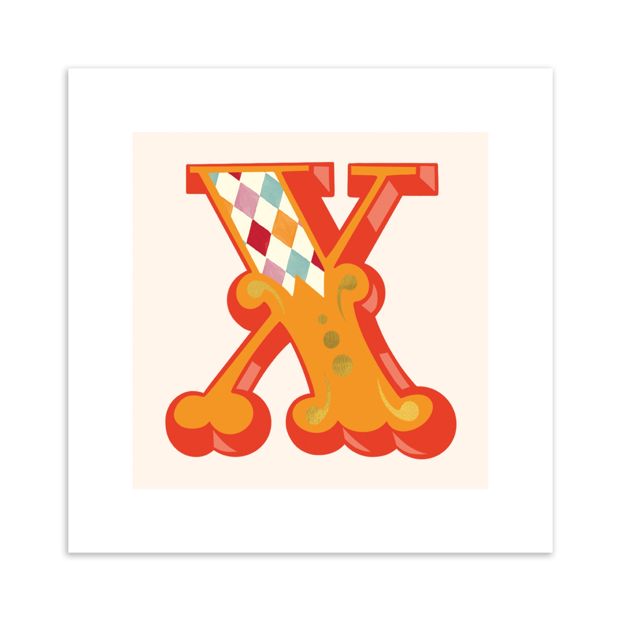 Colourful letter 'X' design on a white background.