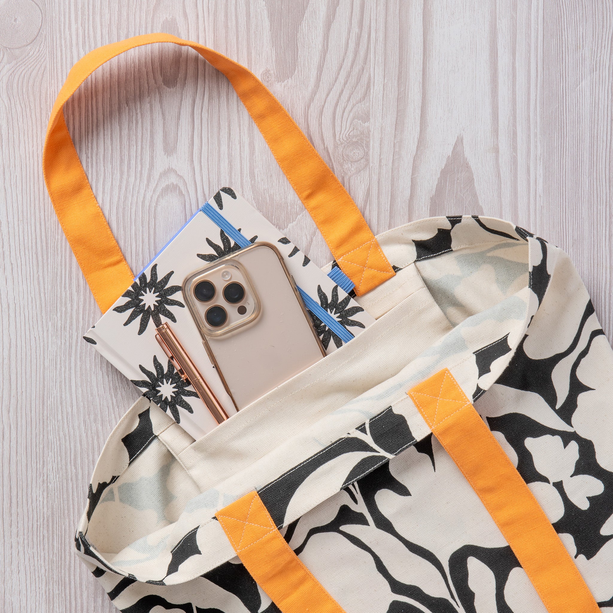 Black & White Floral Tote Bag
