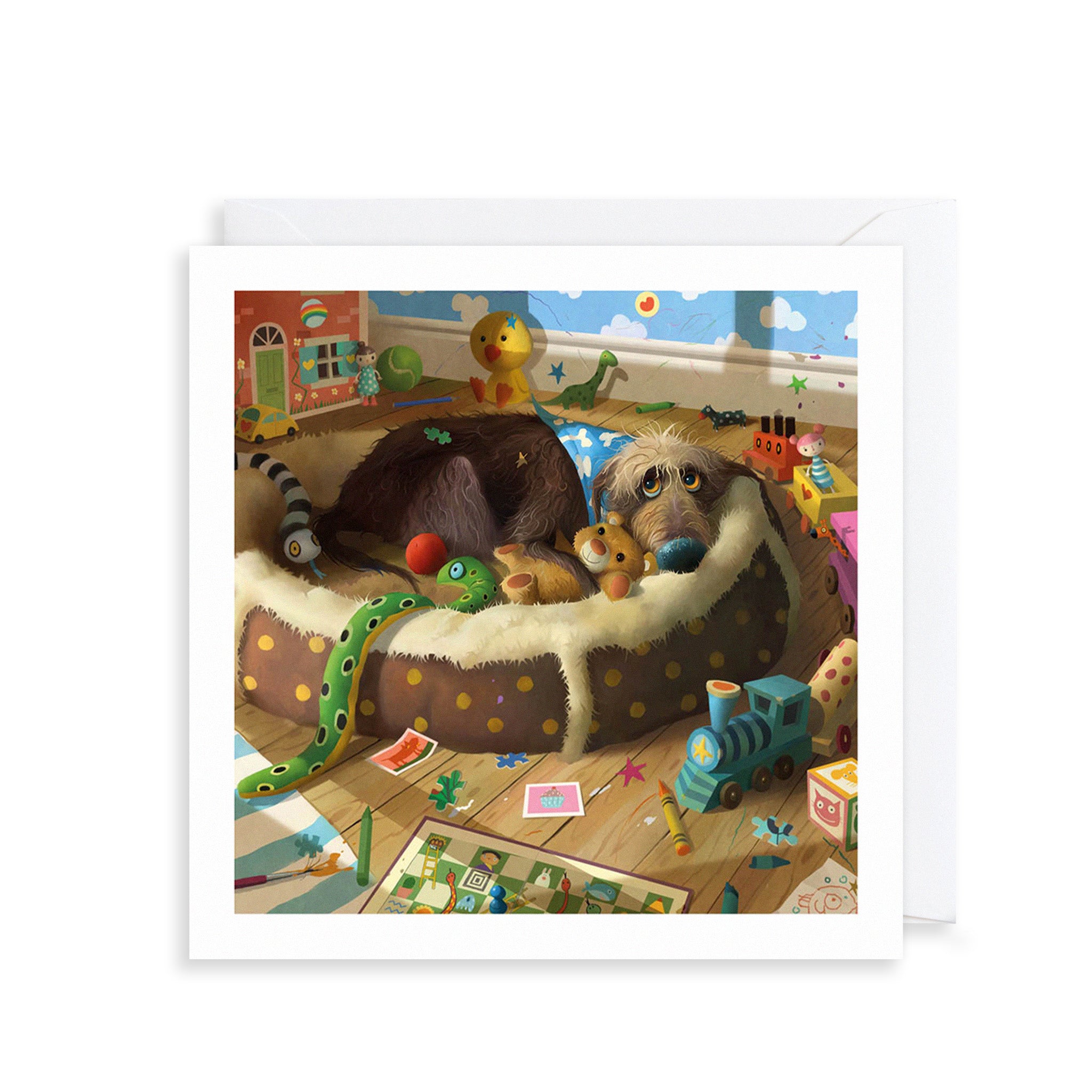Dog Toy Bed Greetings Card