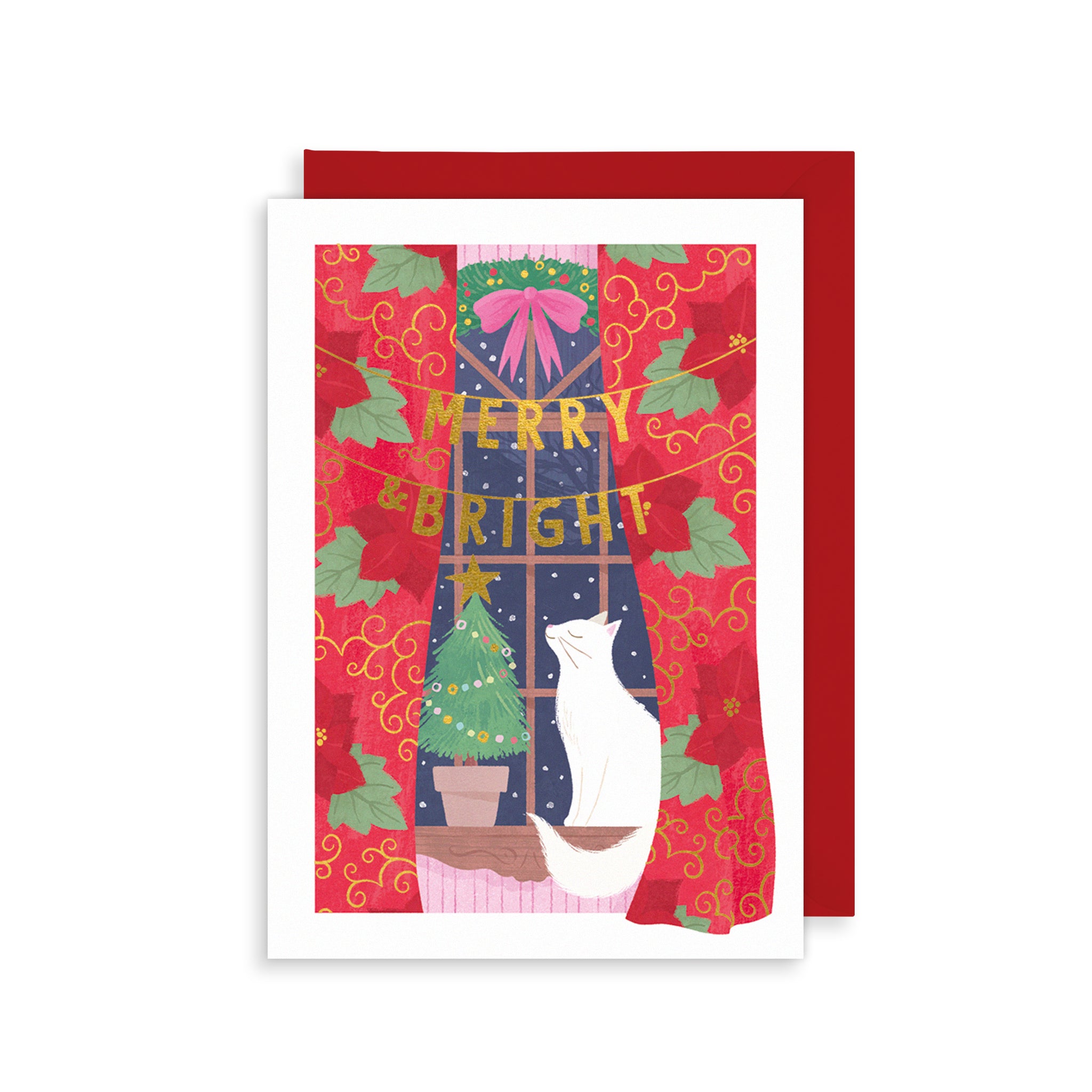 Merry & Bright Cat Single Christmas Card