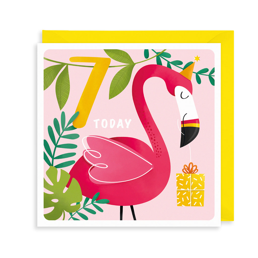 7th Birthday, Flamingo Greetings Card The Art File