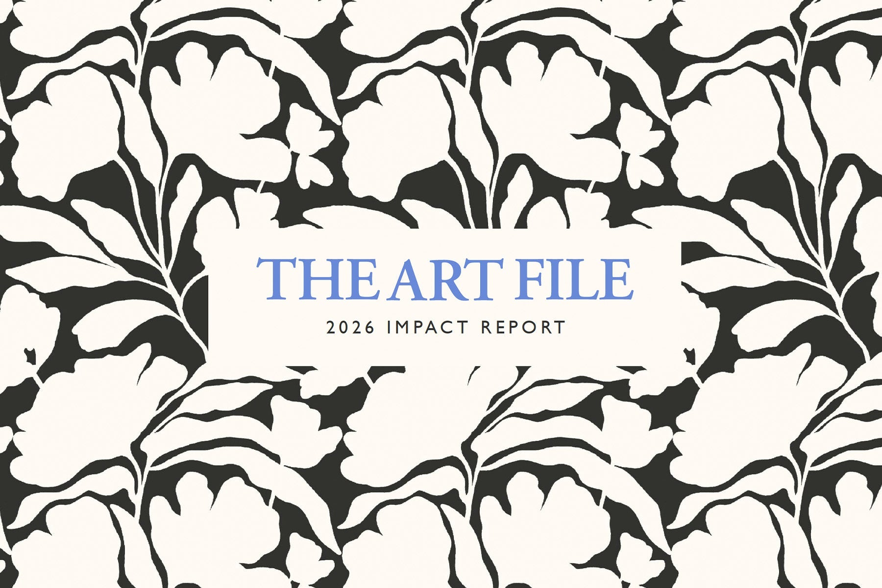 The Art File logo surrounded by a black and cream floral design.