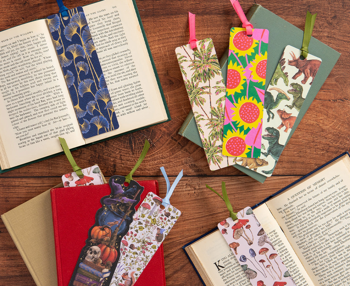 A collection of illustrated bookmarks.