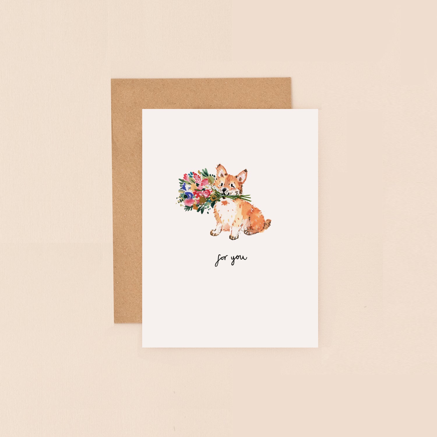 Corgi and Flowers For You Mini Card