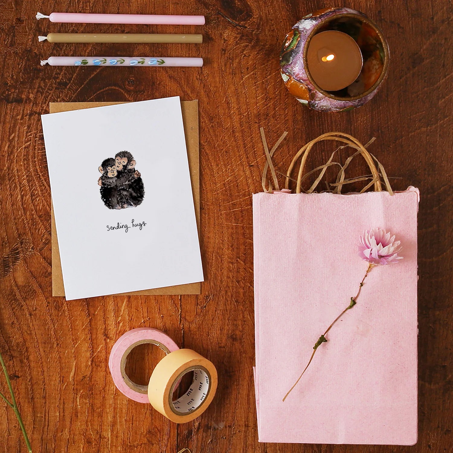 Monkey Sending Hugs Mini Card