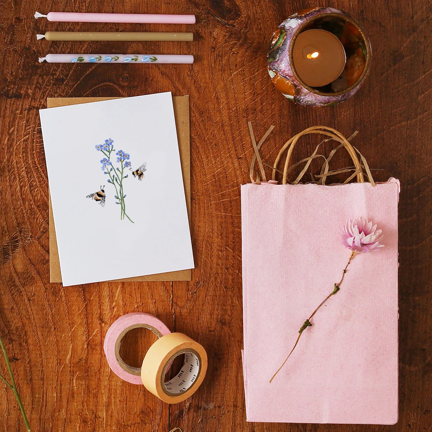 Bees and Forget-Me-Nots Mini Card