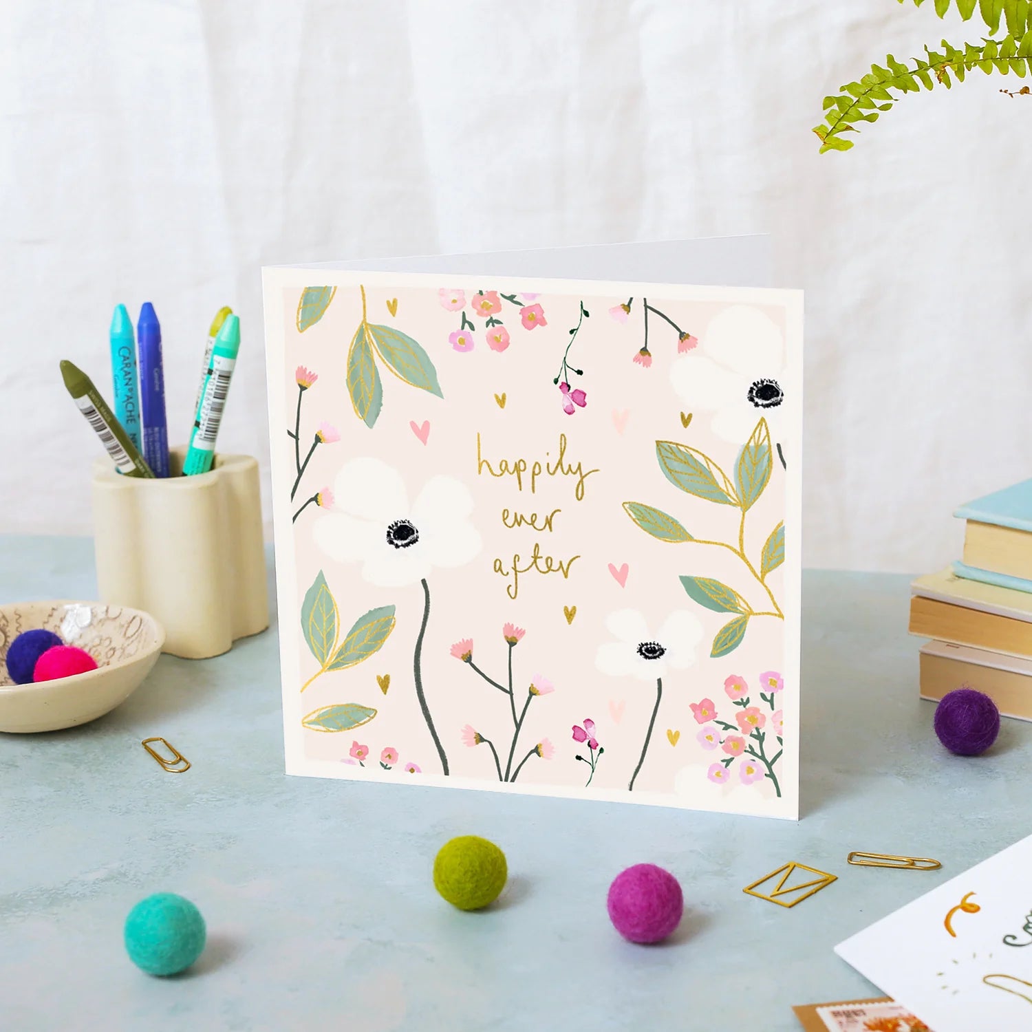 Happily Ever After Flowers Wedding Card