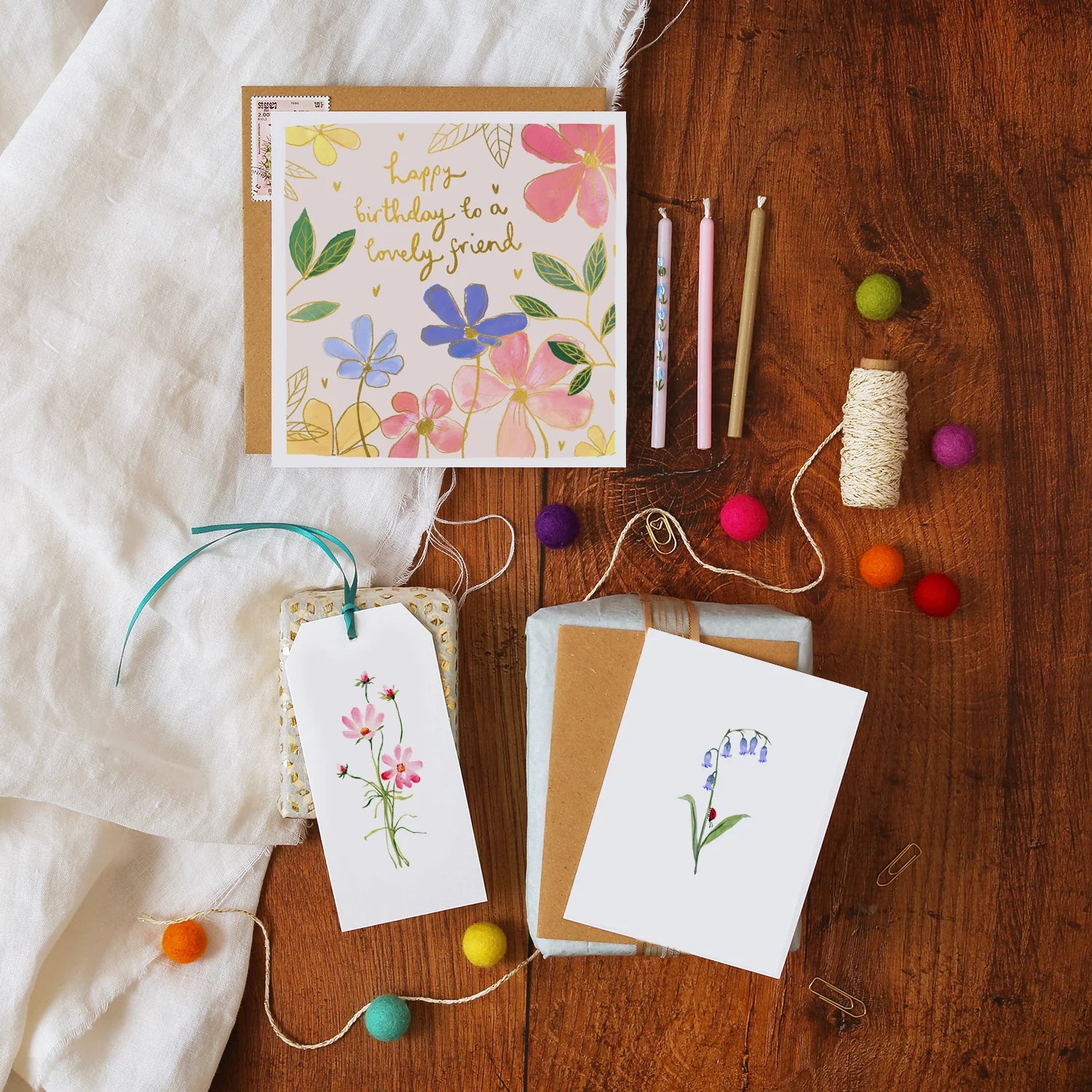 Rainbow Flowers Friend Birthday Card