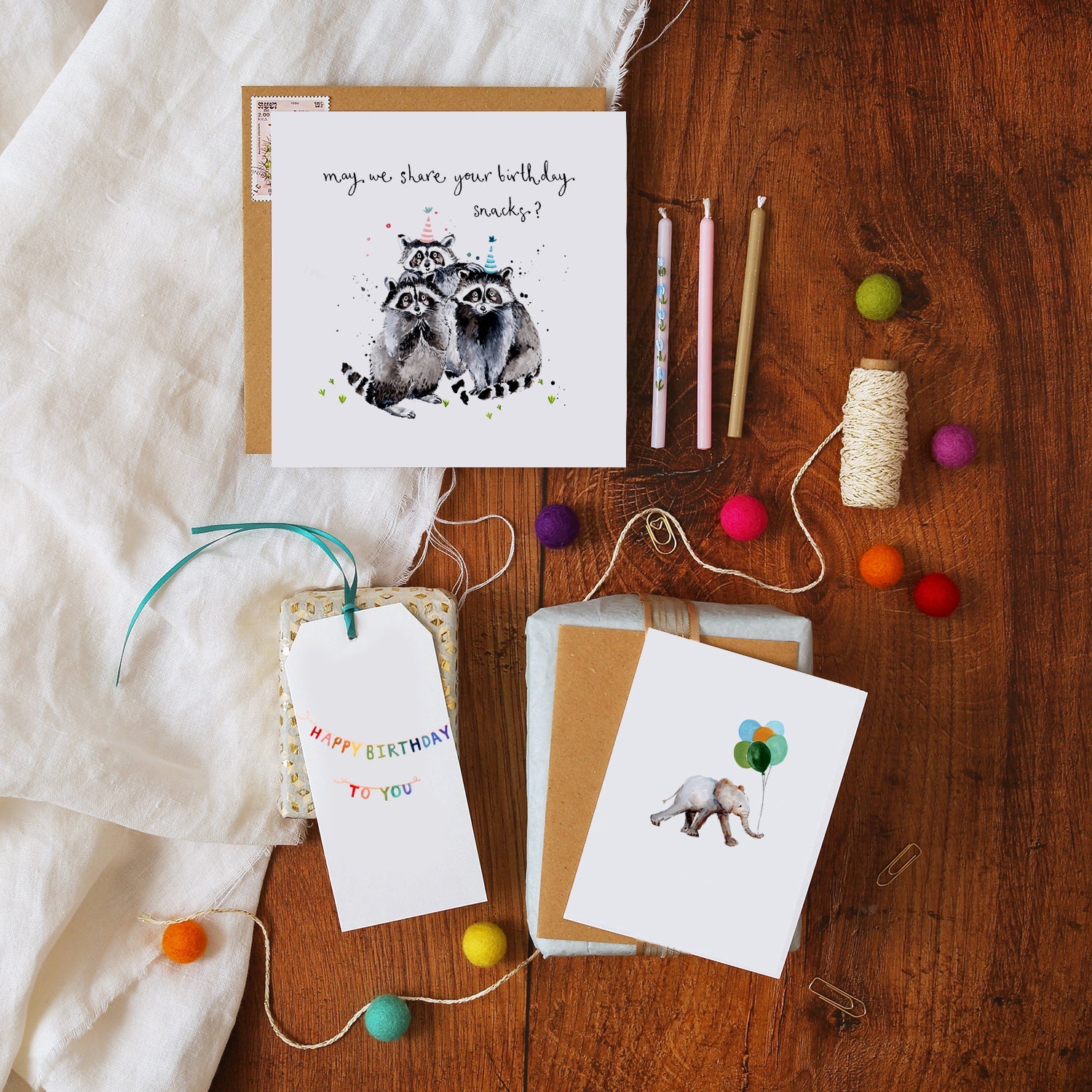 Raccoons Snacks Birthday Card