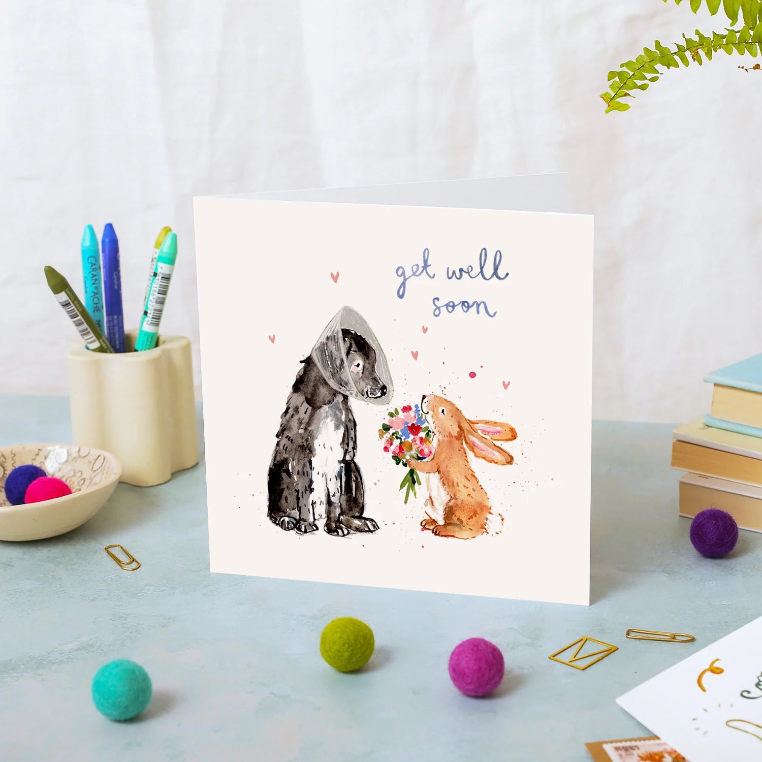 Dog and Bunny Get Well Soon Card