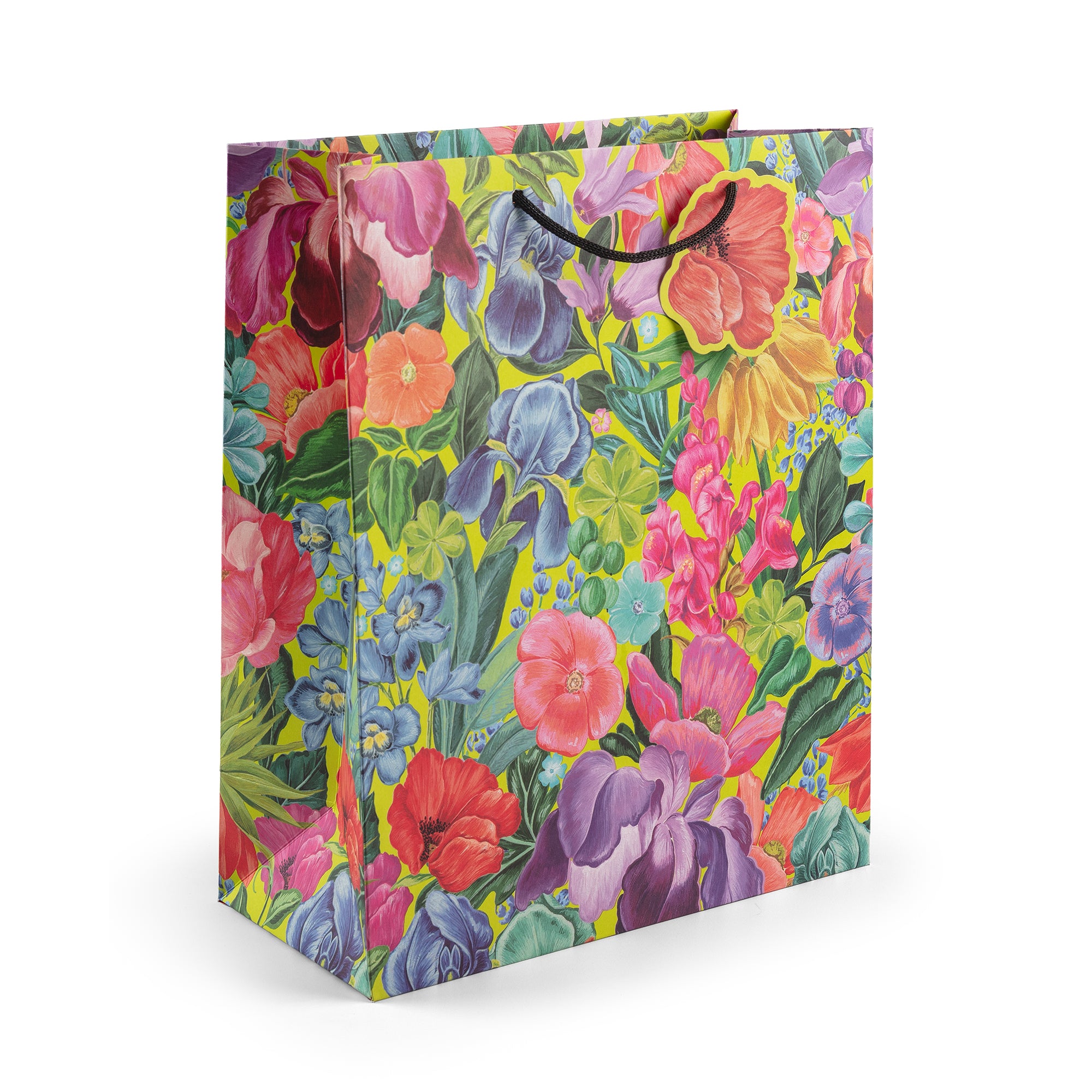 Floral patterned gift bag on a white background