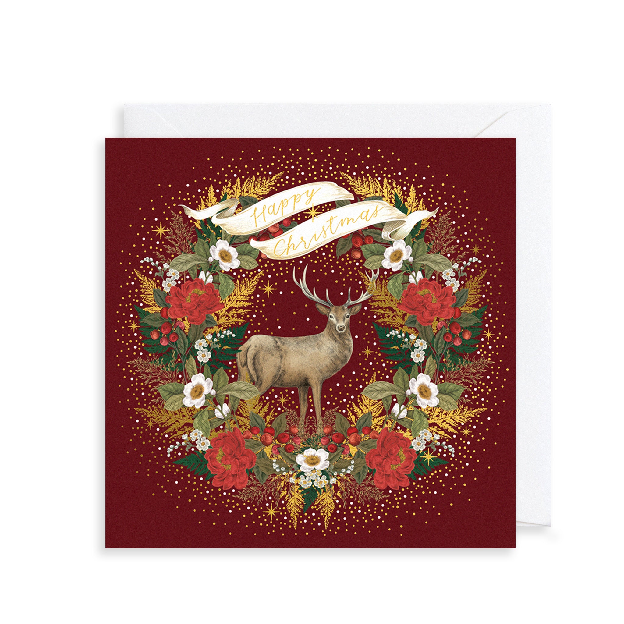 Deer & Festive Wreath, 8 Luxury Christmas Cards