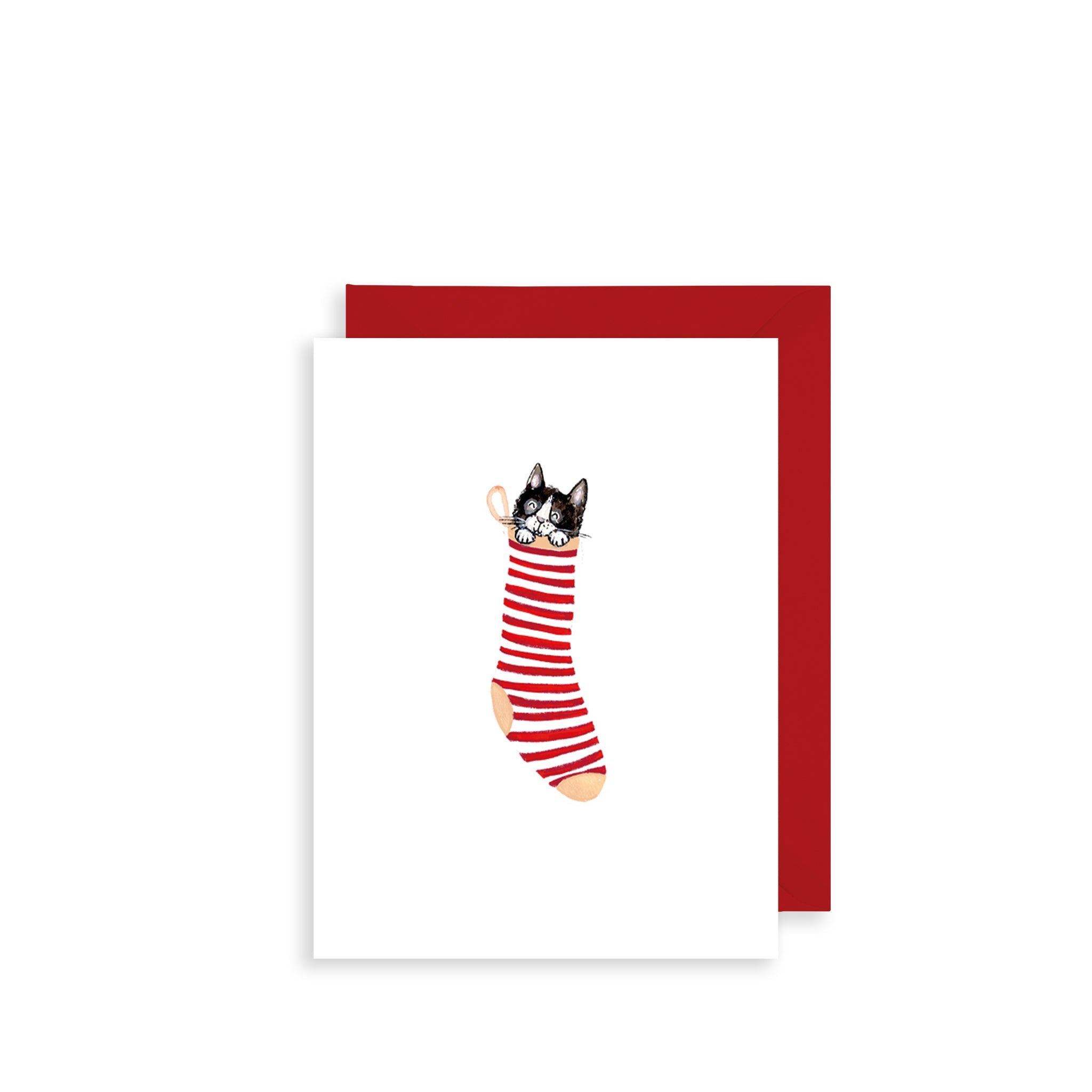 Cat in Stocking Bijou Mini Christmas Card