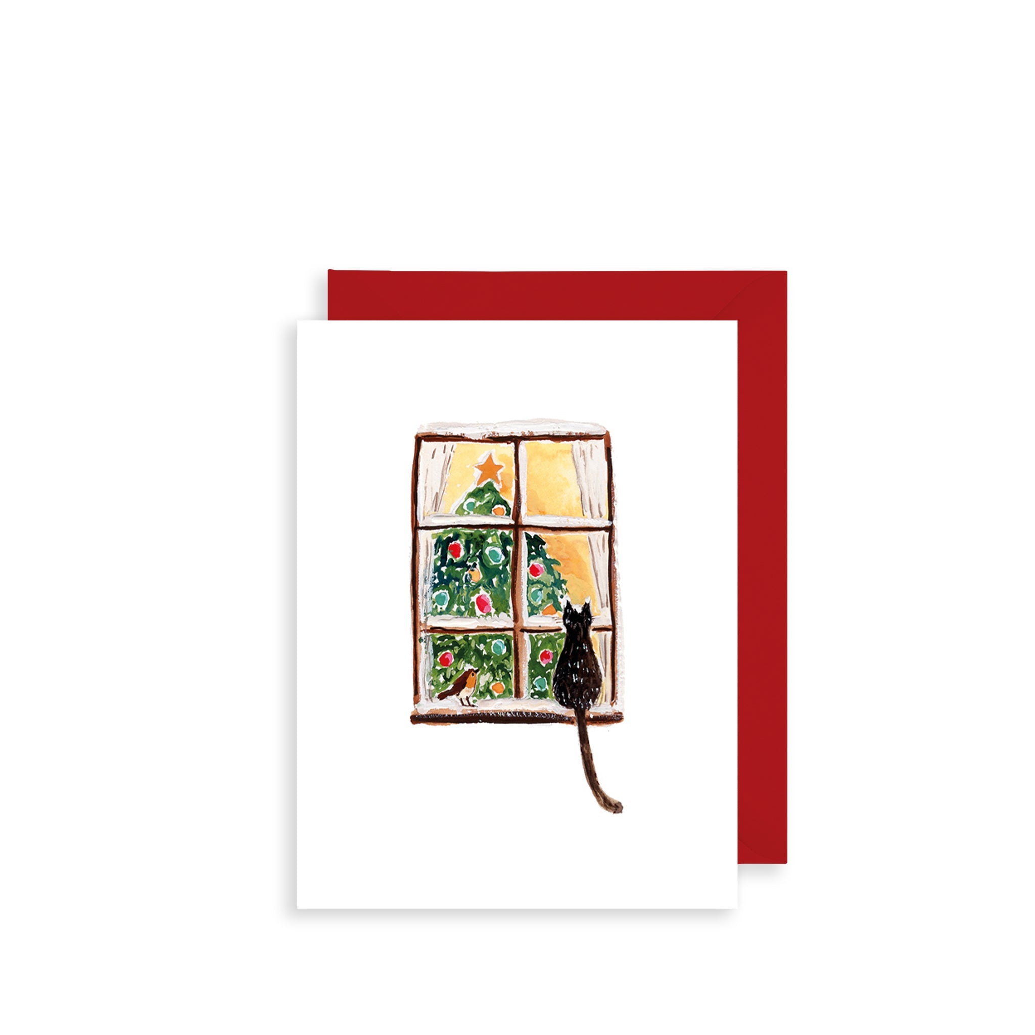 Festive Window Cat Bijou Mini Christmas Card