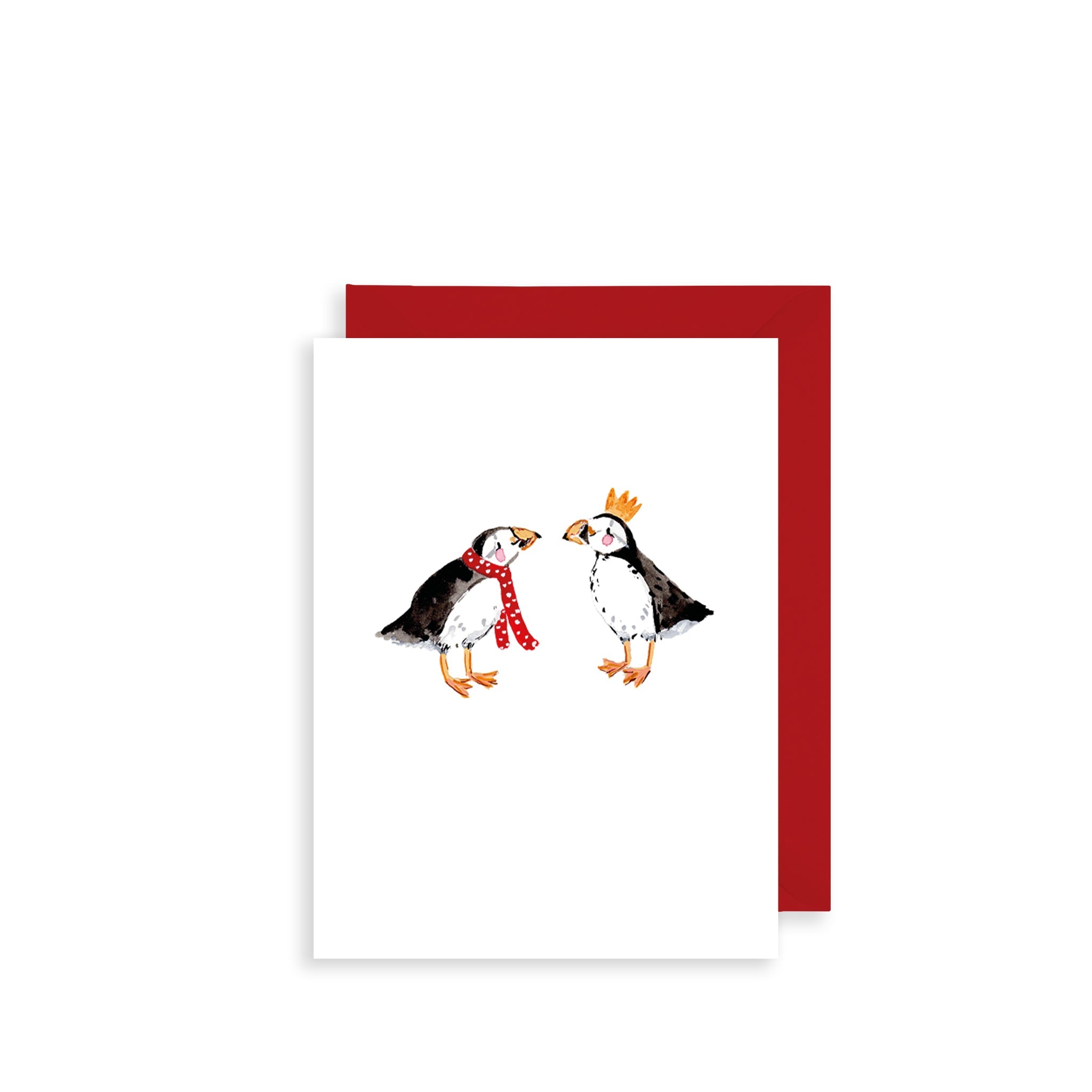 Two Christmas Puffins Bijou Mini Christmas Card