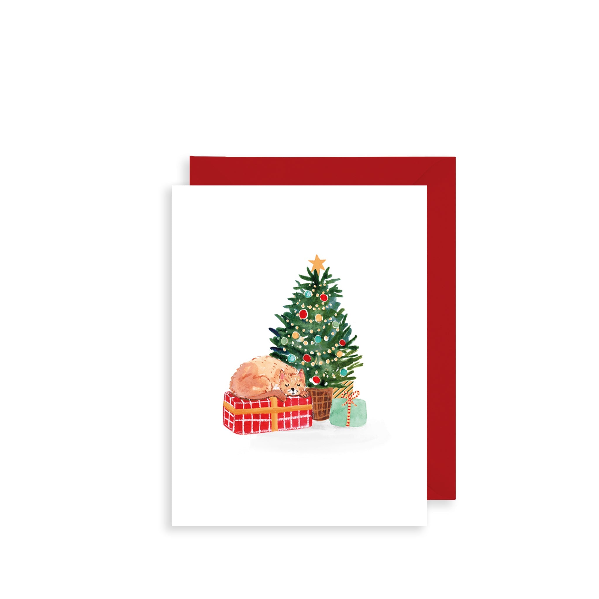 Cat & Christmas Tree Bijou Mini Christmas Card
