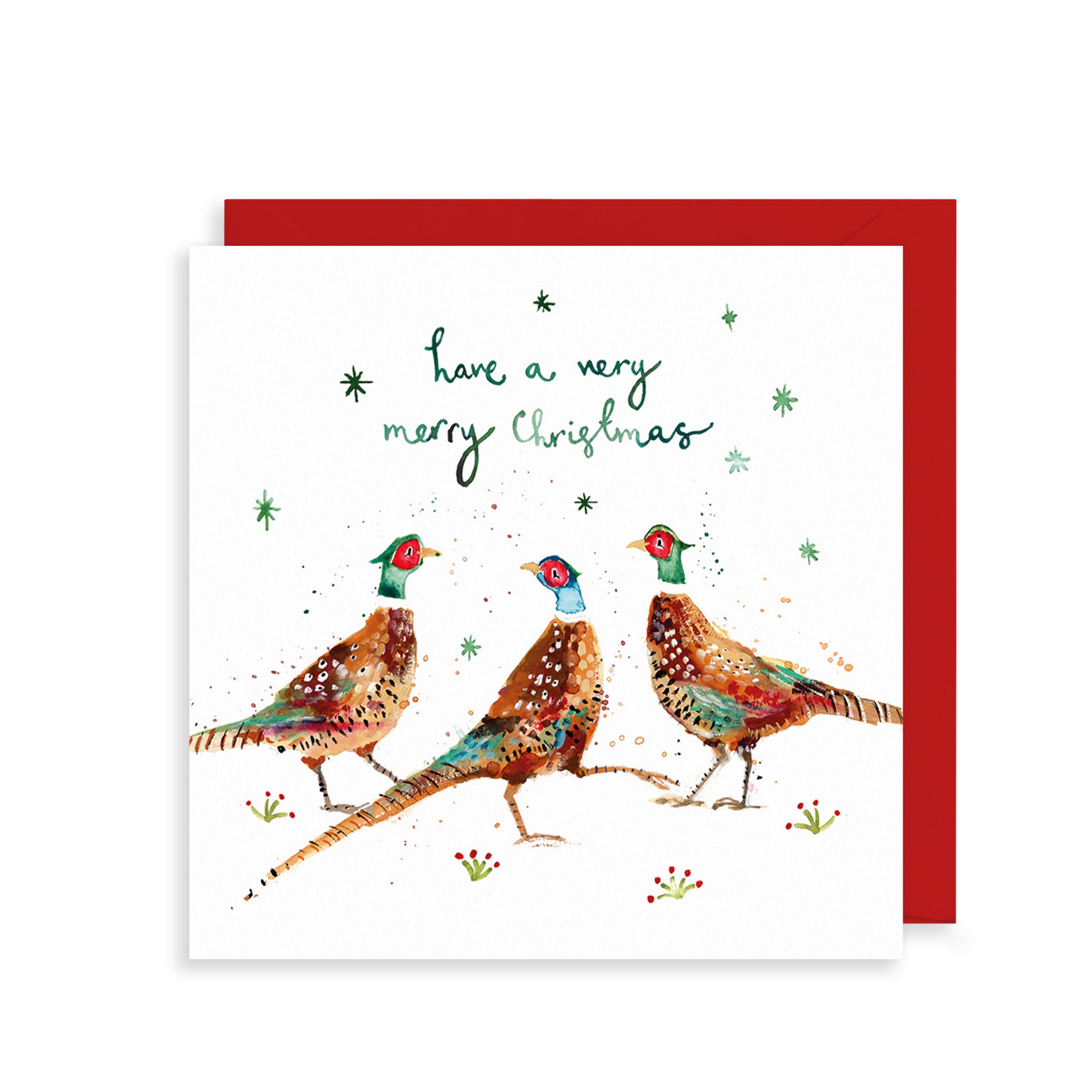 Three Pheasants Merry Christmas Card