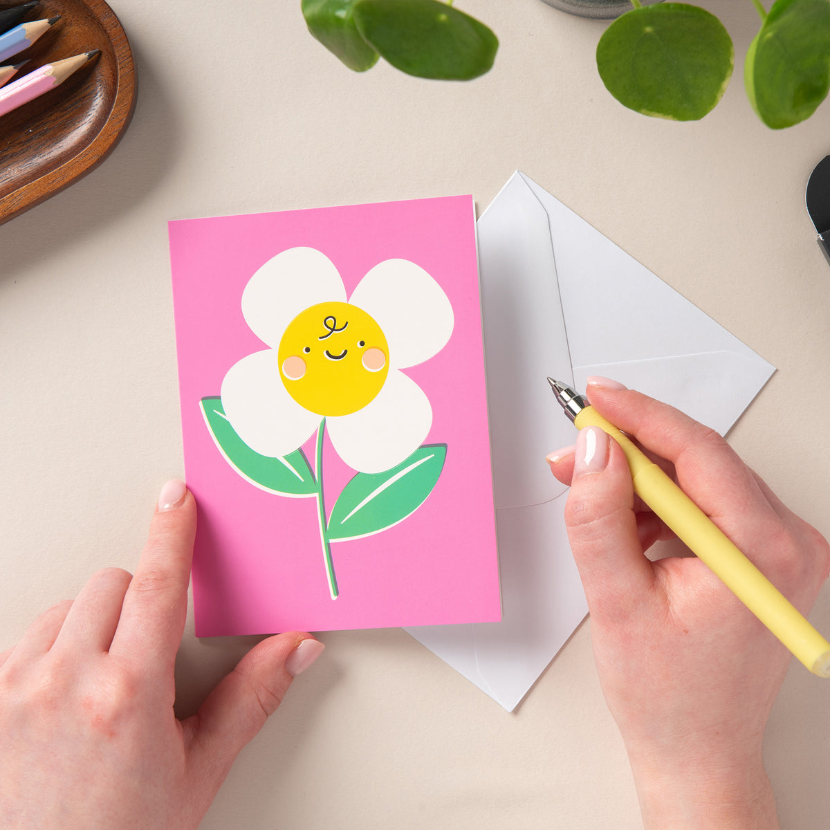 6 Notecard Pack - Happy Things Pink Flower | NCP12