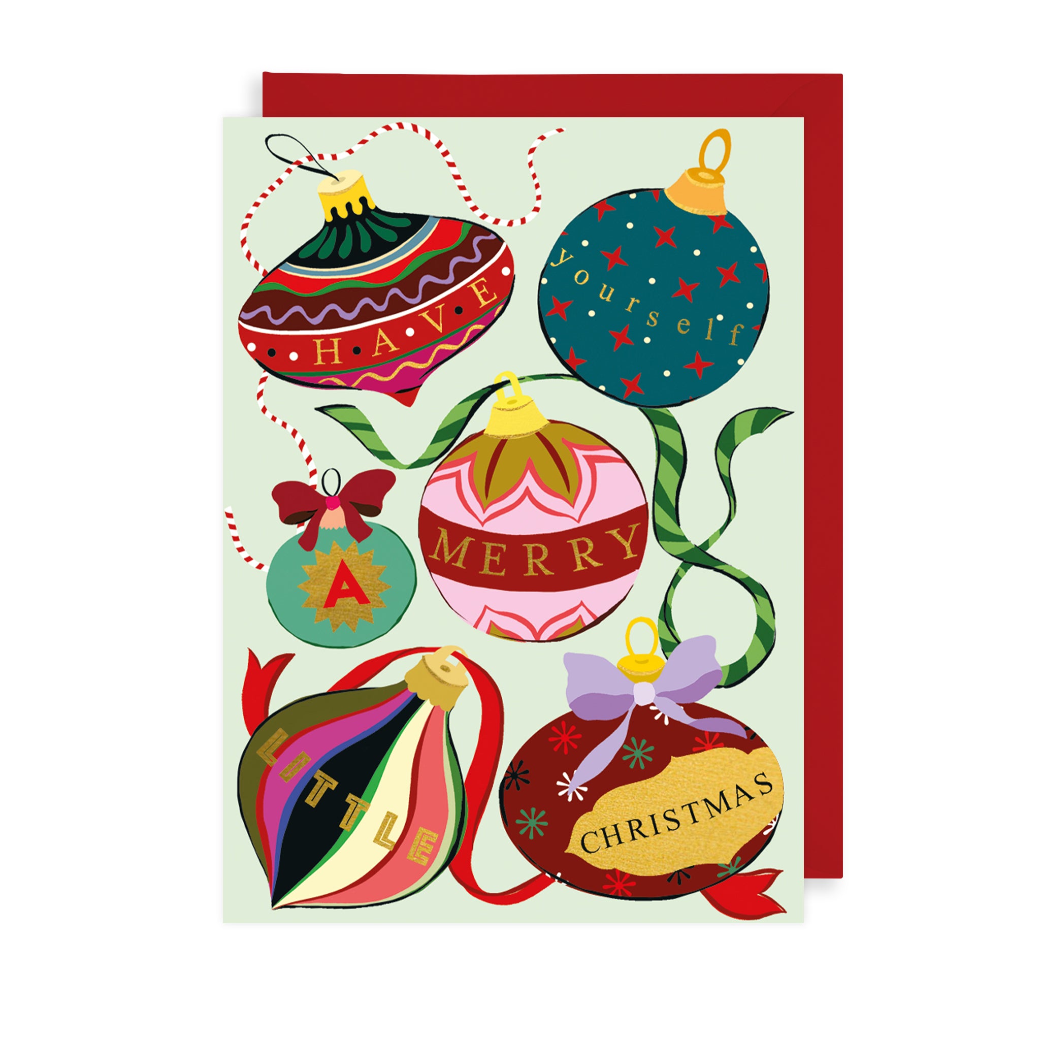 Vintage Baubles Single Christmas Card