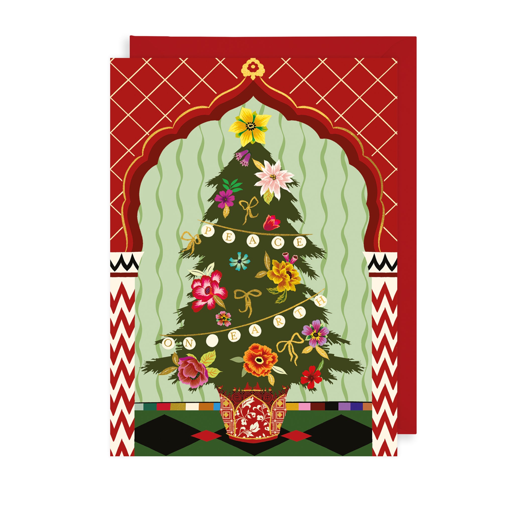 Floral Tree Single Christmas Card