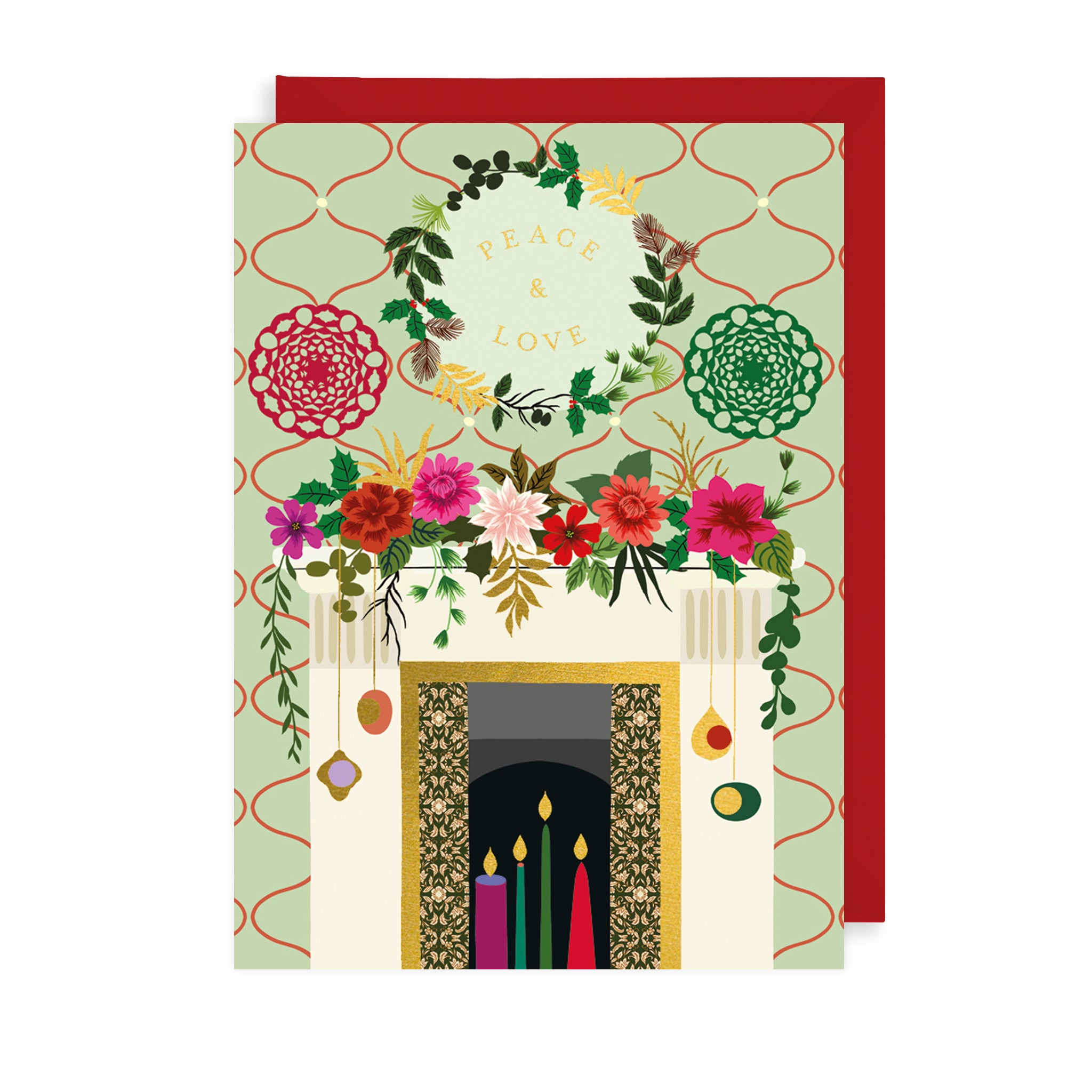 Festive Fireplace Single Christmas Card