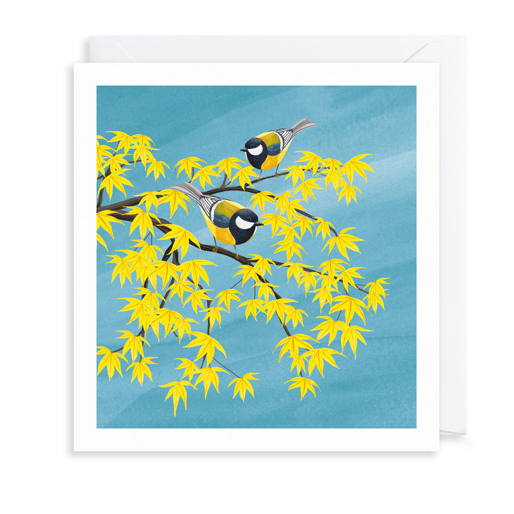 Blue Tits & Leaves Greetings Card The Art File
