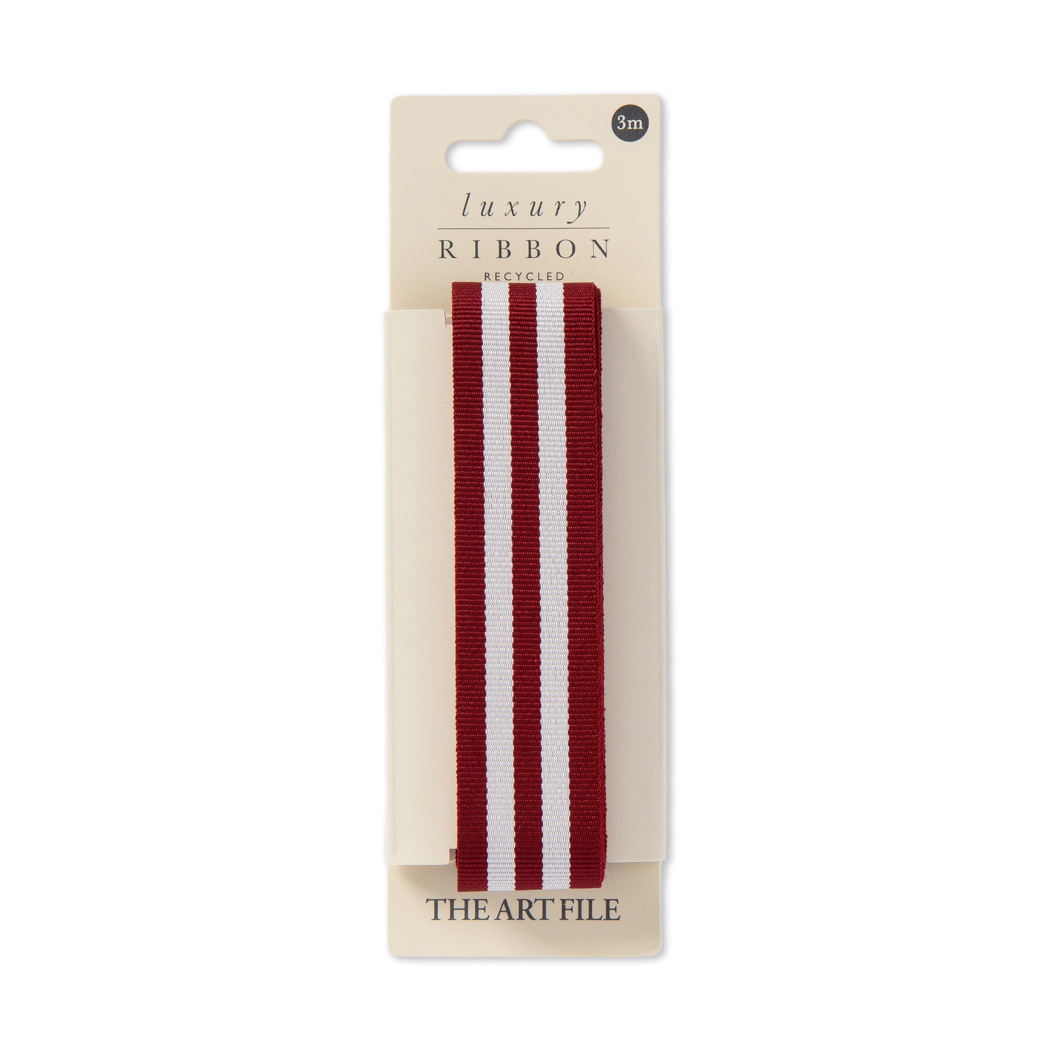 Mulberry Red and White 3m Striped Ribbon