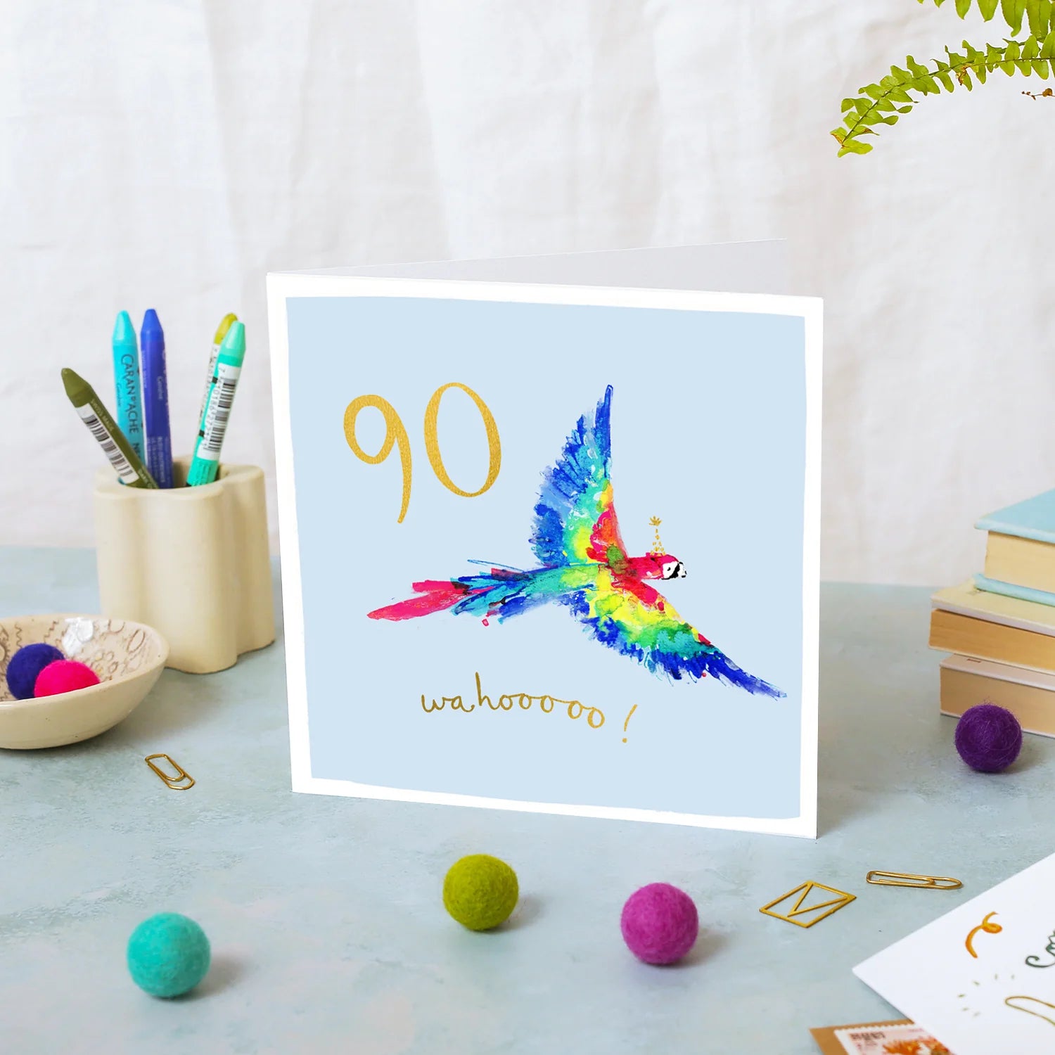 Macaw 90th Birthday Card