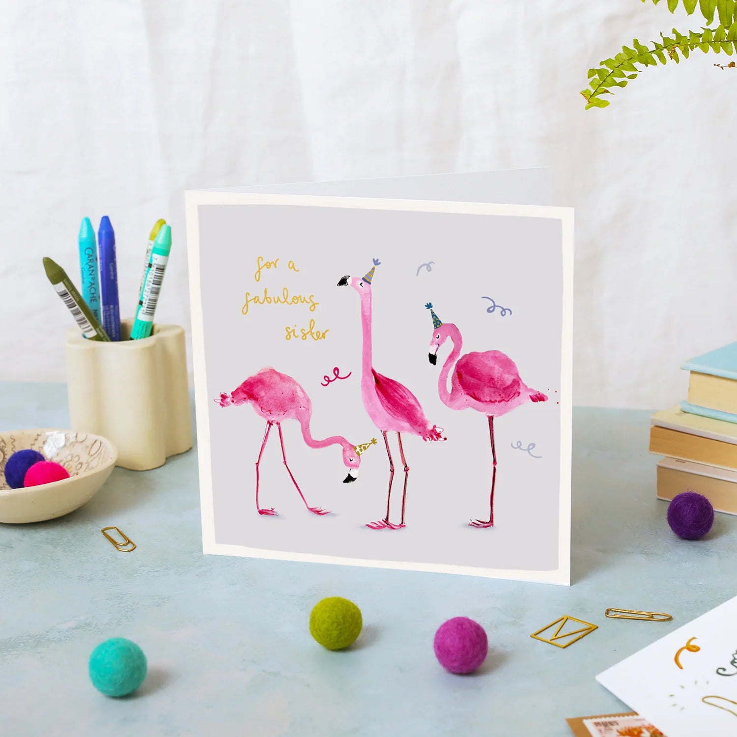 Flamingos Fabulous Sister Birthday Card