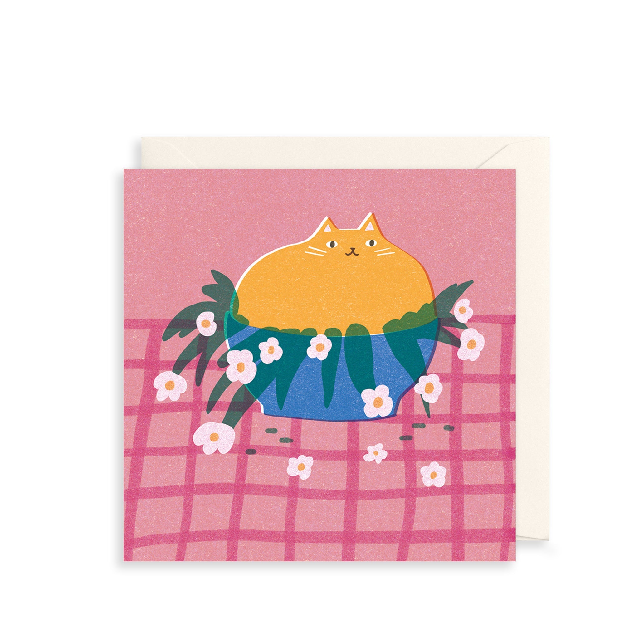 Ginger Cat in Flower Bowl Everyday Card