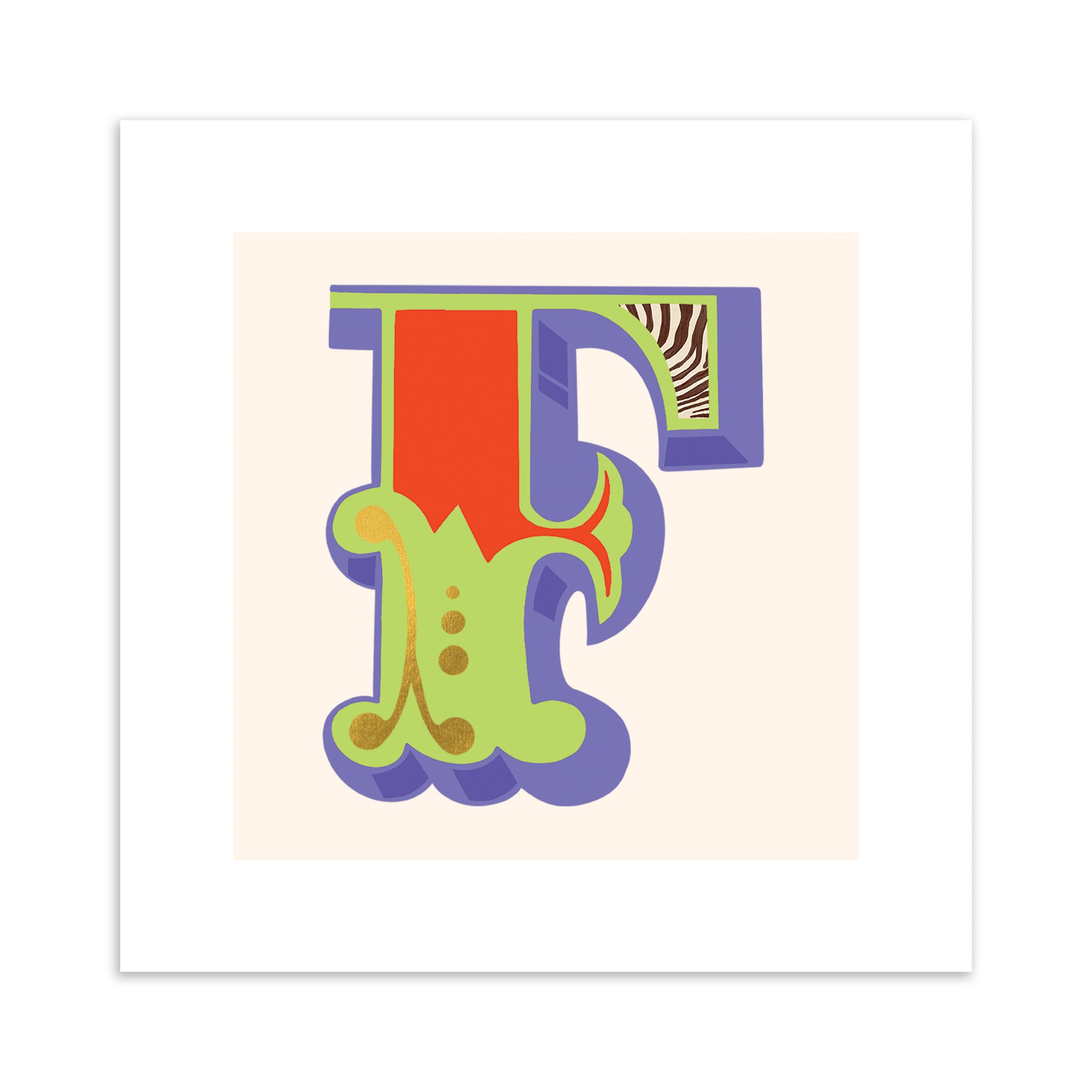 Colourful letter 'F' design on a beige background.