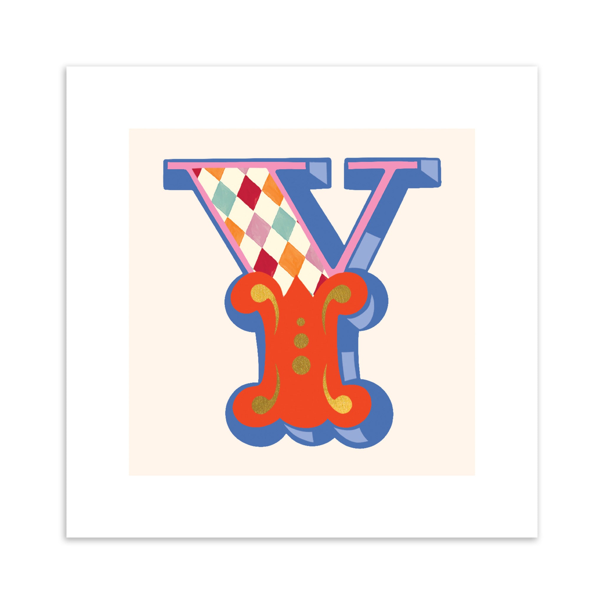 Colourful letter 'Y' design on a beige background.