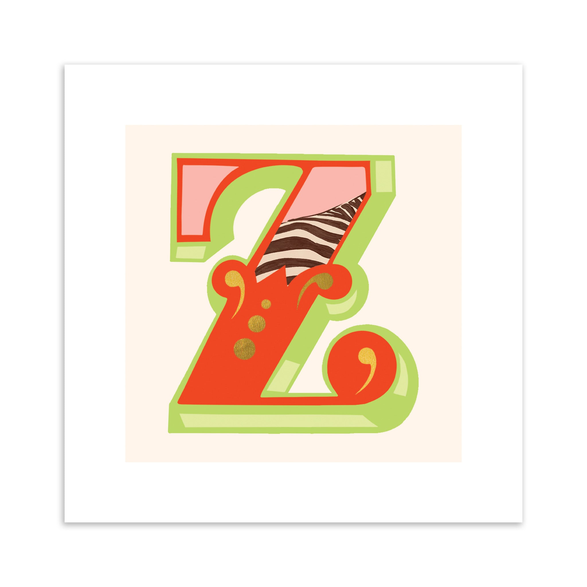 Colourful letter 'Z' with zebra pattern on a white background.